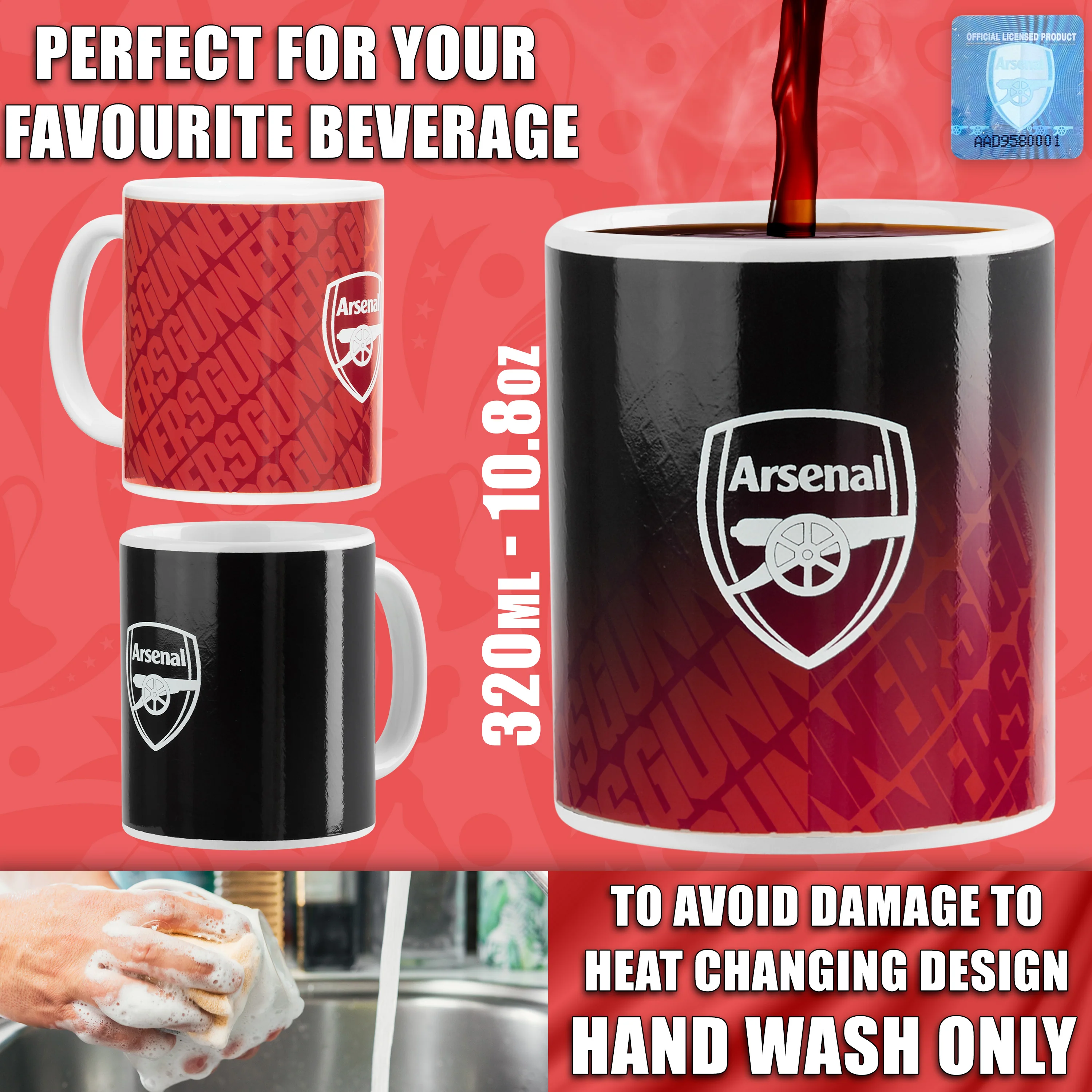 Arsenal F.C. Coffee Mug, 320ml Ceramic Heat Colour Changing Mug Supporters' Gear - Image 6