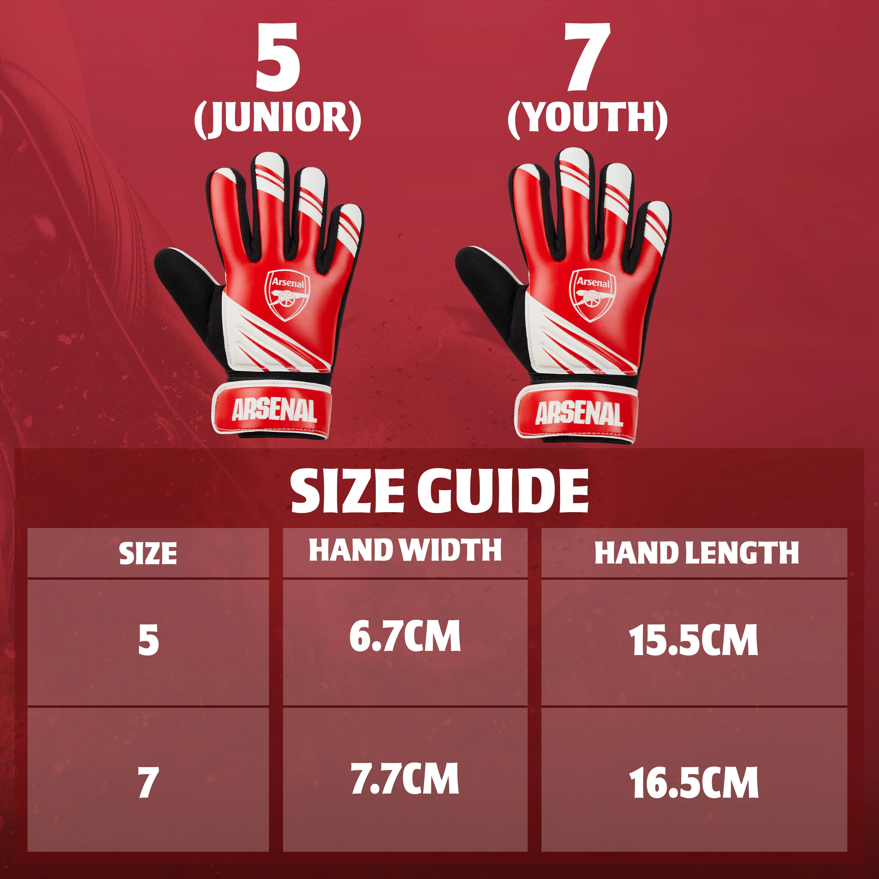 Arsenal F.C. Goalkeeper Gloves for Kids Teenagers - Non Slip Padded Palms Size 5 or 7 - Arsenal Gifts for Boys (Size 7) - Image 6