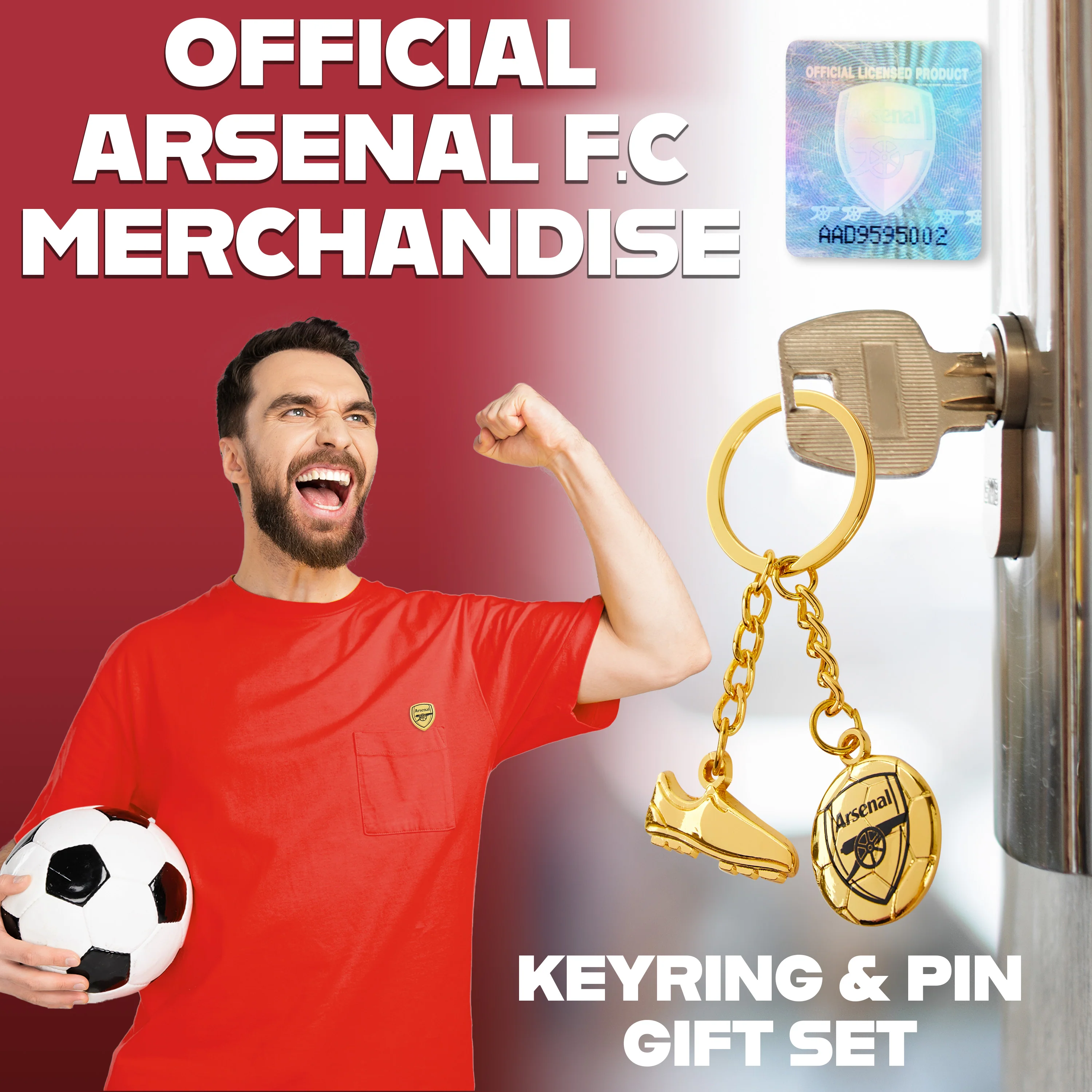 Arsenal F.C. Keyring and Pin Badge Gift Set, Supporters Gear - Football Gifts - Image 3
