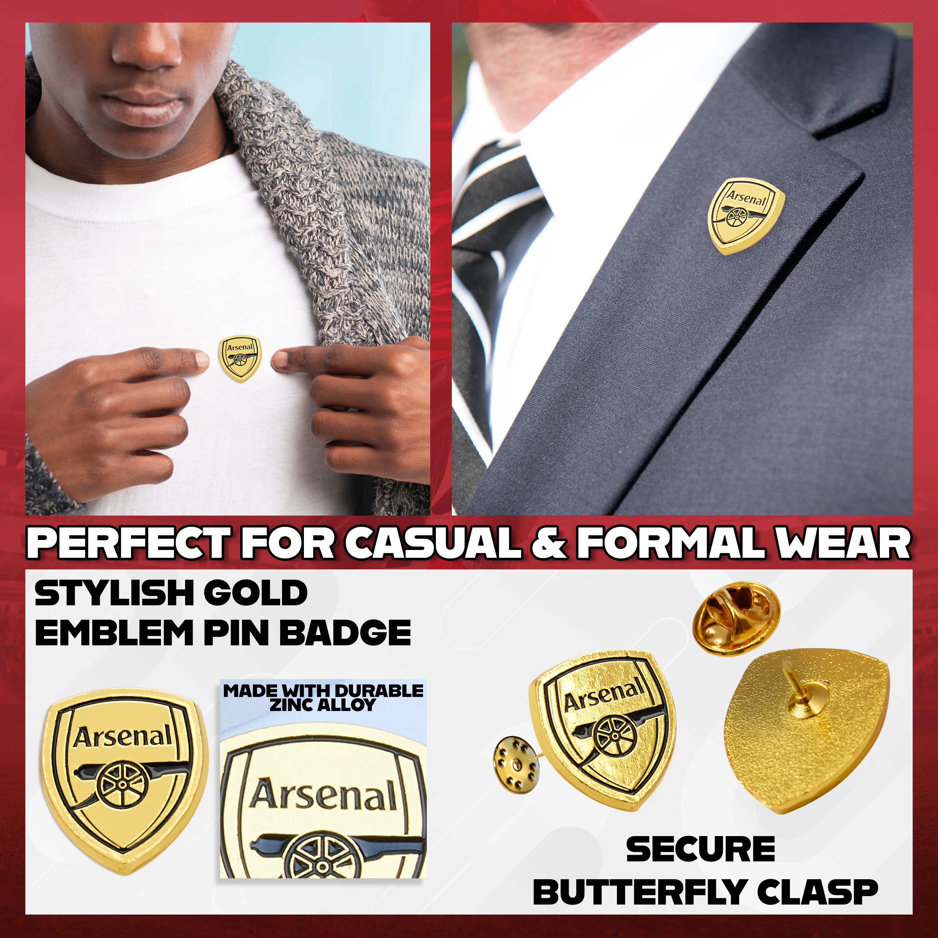 Arsenal F.C. Keyring and Pin Badge Gift Set, Supporters Gear - Football Gifts - Image 4