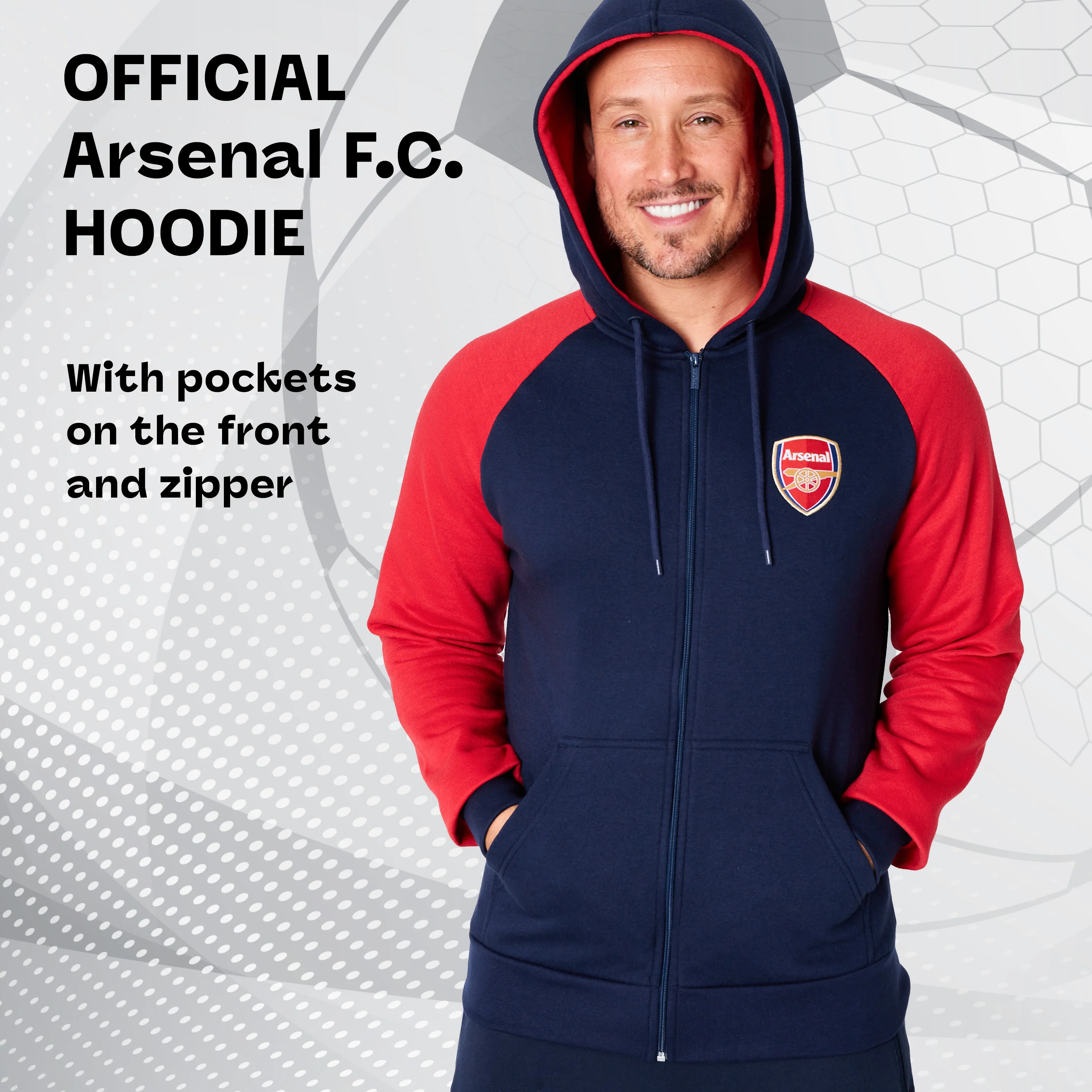 Arsenal F.C. Mens Zip Up Hoodie with Pockets - Image 3