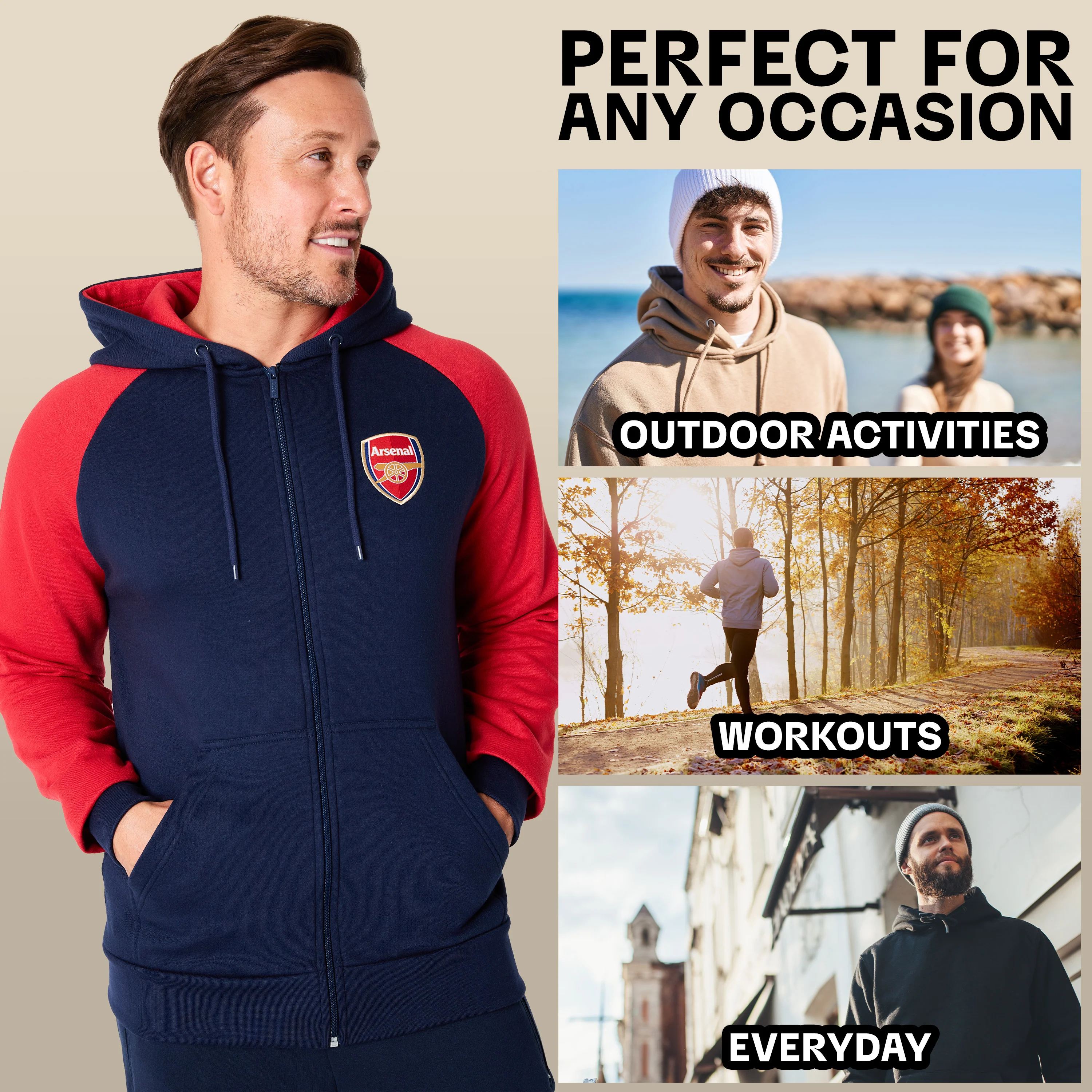Arsenal F.C. Mens Zip Up Hoodie with Pockets - Image 5