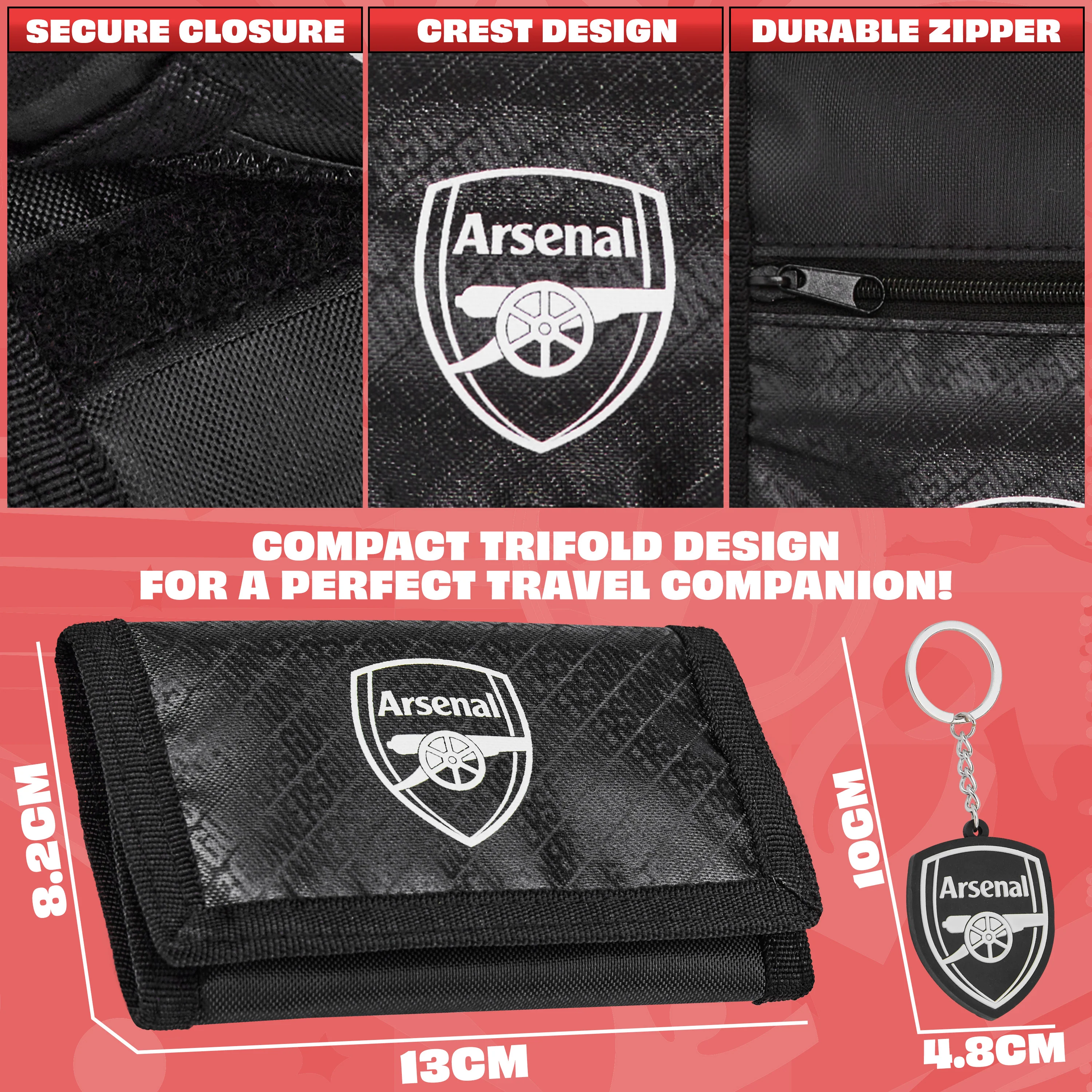 Arsenal F.C. Sports Fan Trifold Wallet Accessories Set with Card Slots & Coin Pocket - Image 6