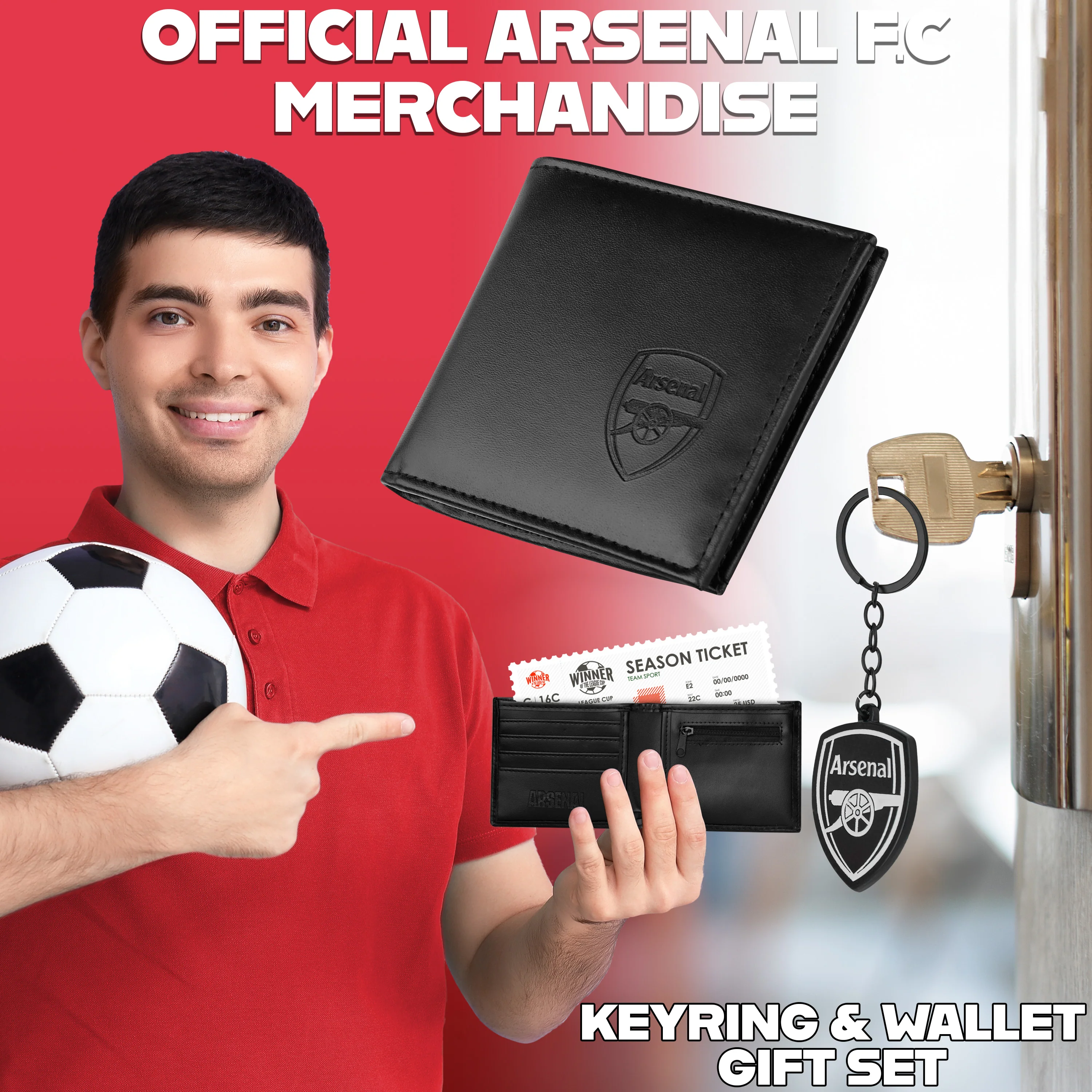Arsenal F.C. Sports Fan Wallet Accessories Set with Card Slots & Coin Pocket. - Image 3