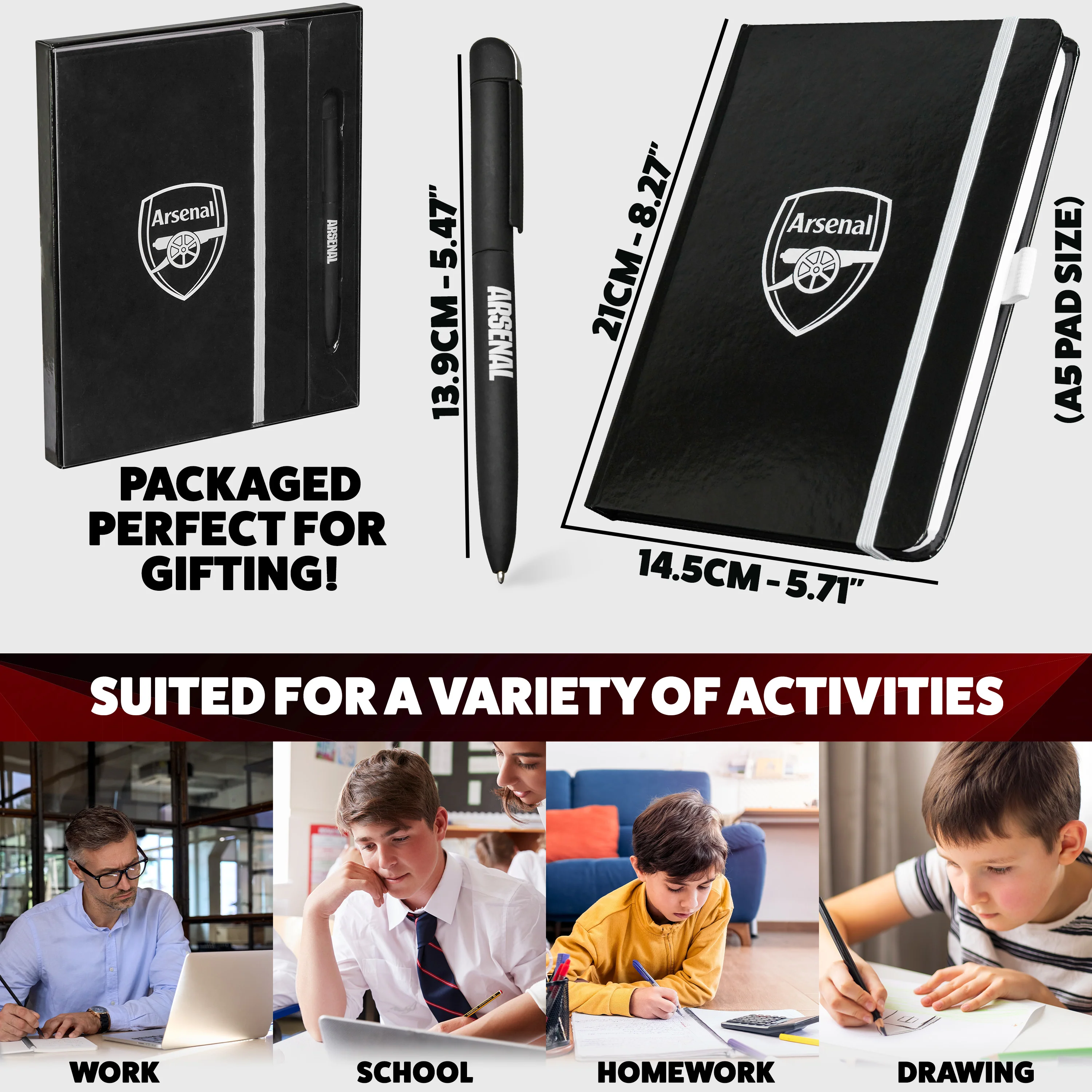 Arsenal F.C. Supporters' Gear Stationery Set A4 Notebook & Pen - Mens Gifts - Image 5
