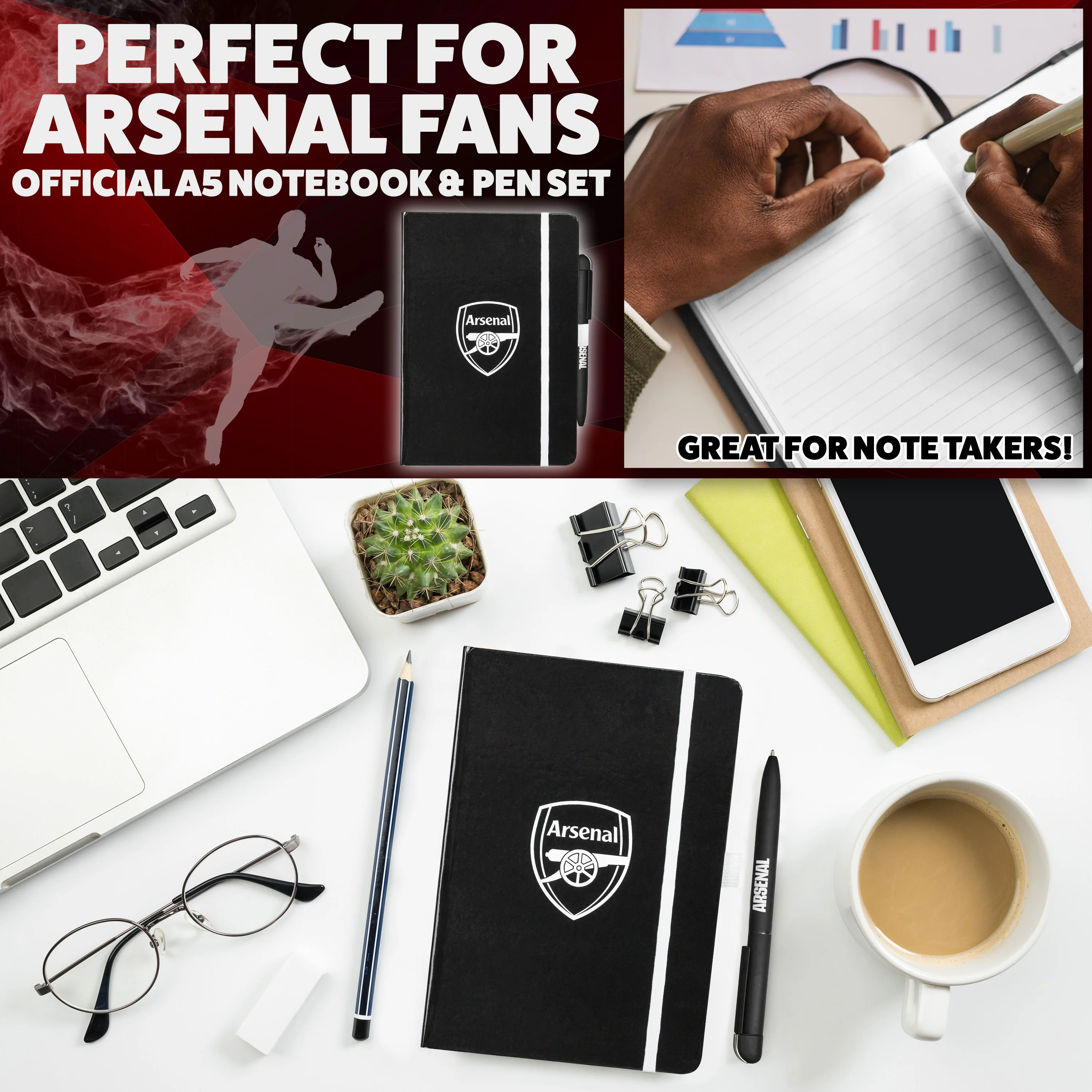 Arsenal F.C. Supporters' Gear Stationery Set A4 Notebook & Pen - Mens Gifts - Image 6