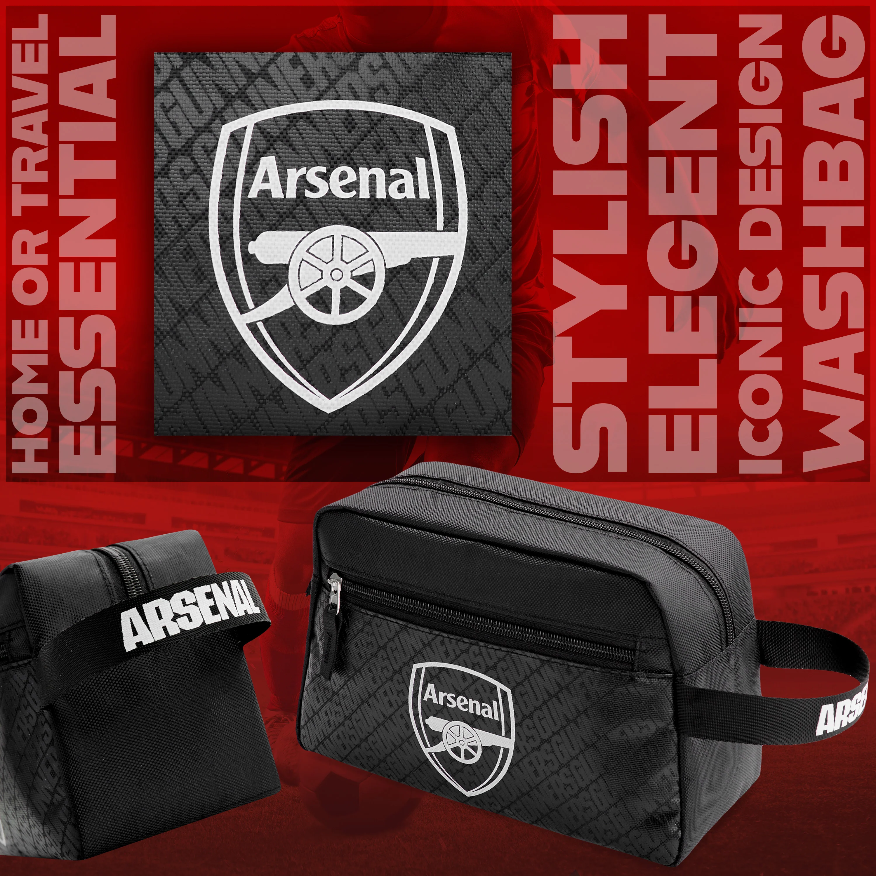 Arsenal F.C. Toiletry Bags for Men, Hanging Travel Wash Bag with Zipped Pockets - Image 3