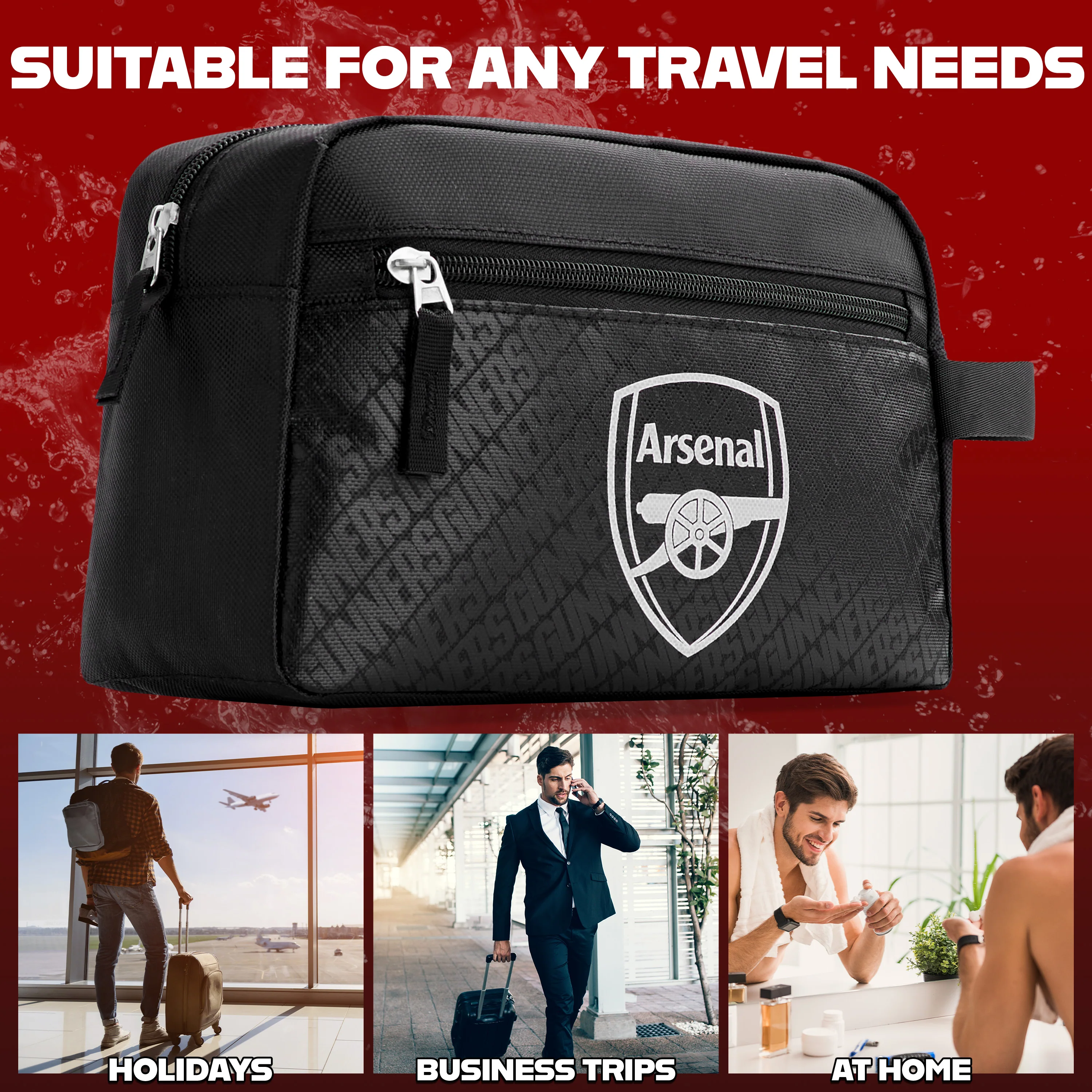 Arsenal F.C. Toiletry Bags for Men, Hanging Travel Wash Bag with Zipped Pockets - Image 4
