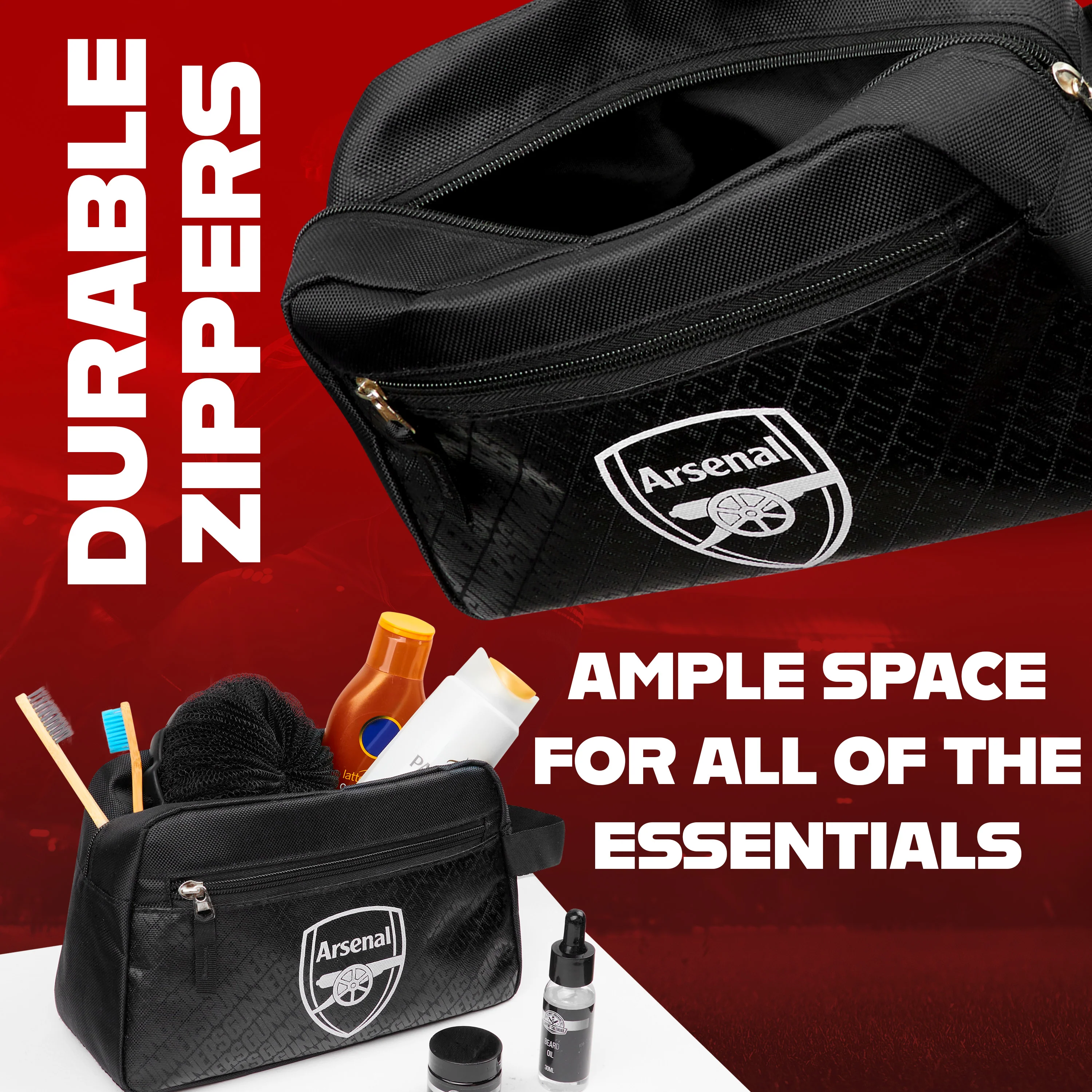 Arsenal F.C. Toiletry Bags for Men, Hanging Wash Bag with Zipped Pocket - Gifts for Him - Image 5
