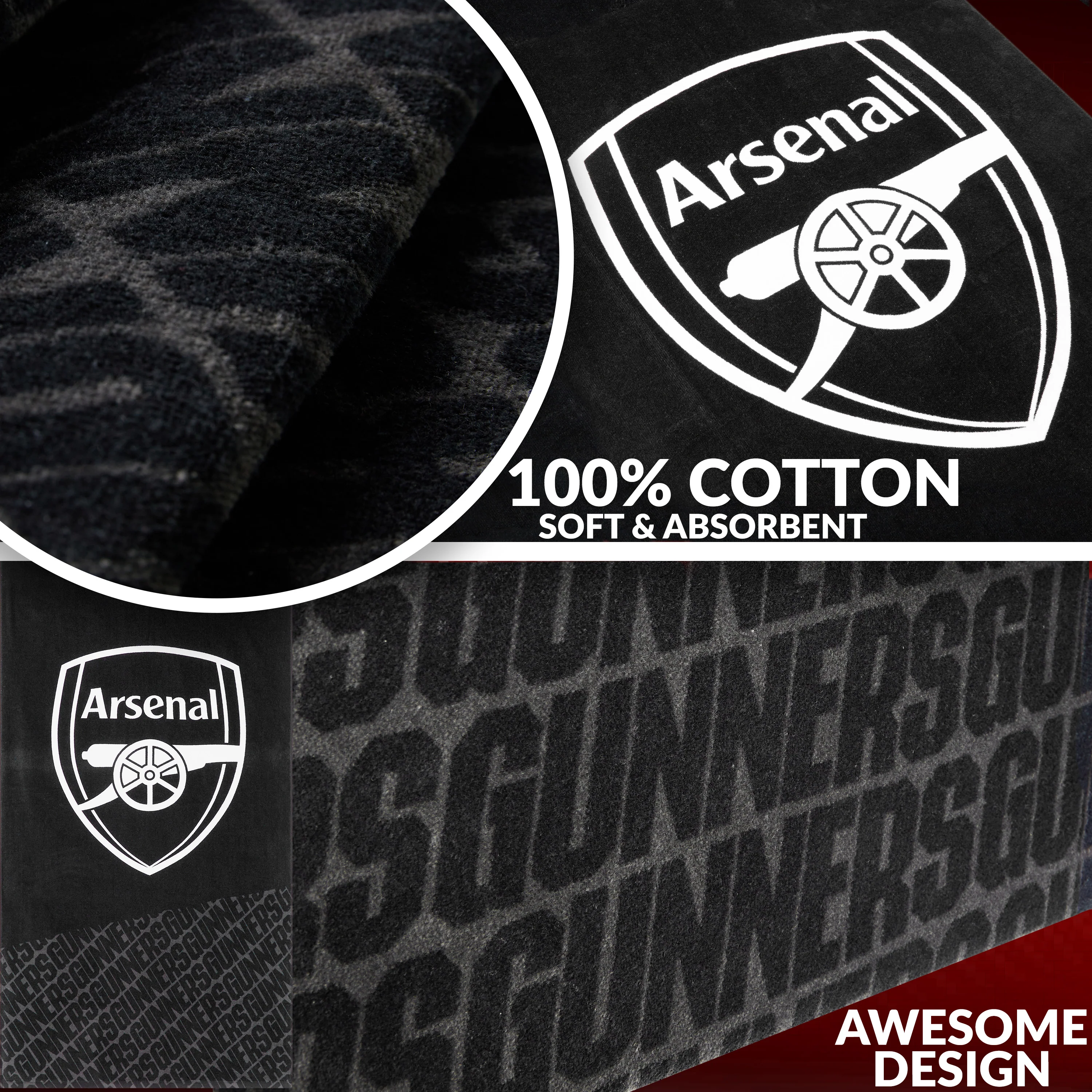 Arsenal F.C. Towel for Men Women Teens Boys 100% Cotton Quick Dry Football Crest Beach Bath Towel Swim Gym Holiday Shower Bath Supporters' Gear 137x69cm - Image 4