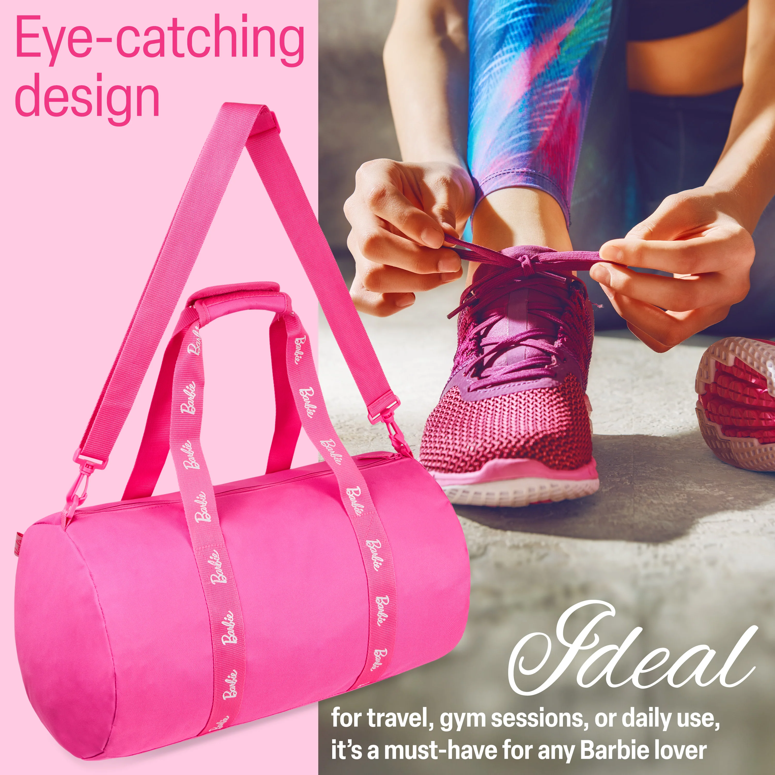 Barbie Duffel Bag, Spacious Weekend Bag with Zipped Pockets for Travel and Gym - Image 5