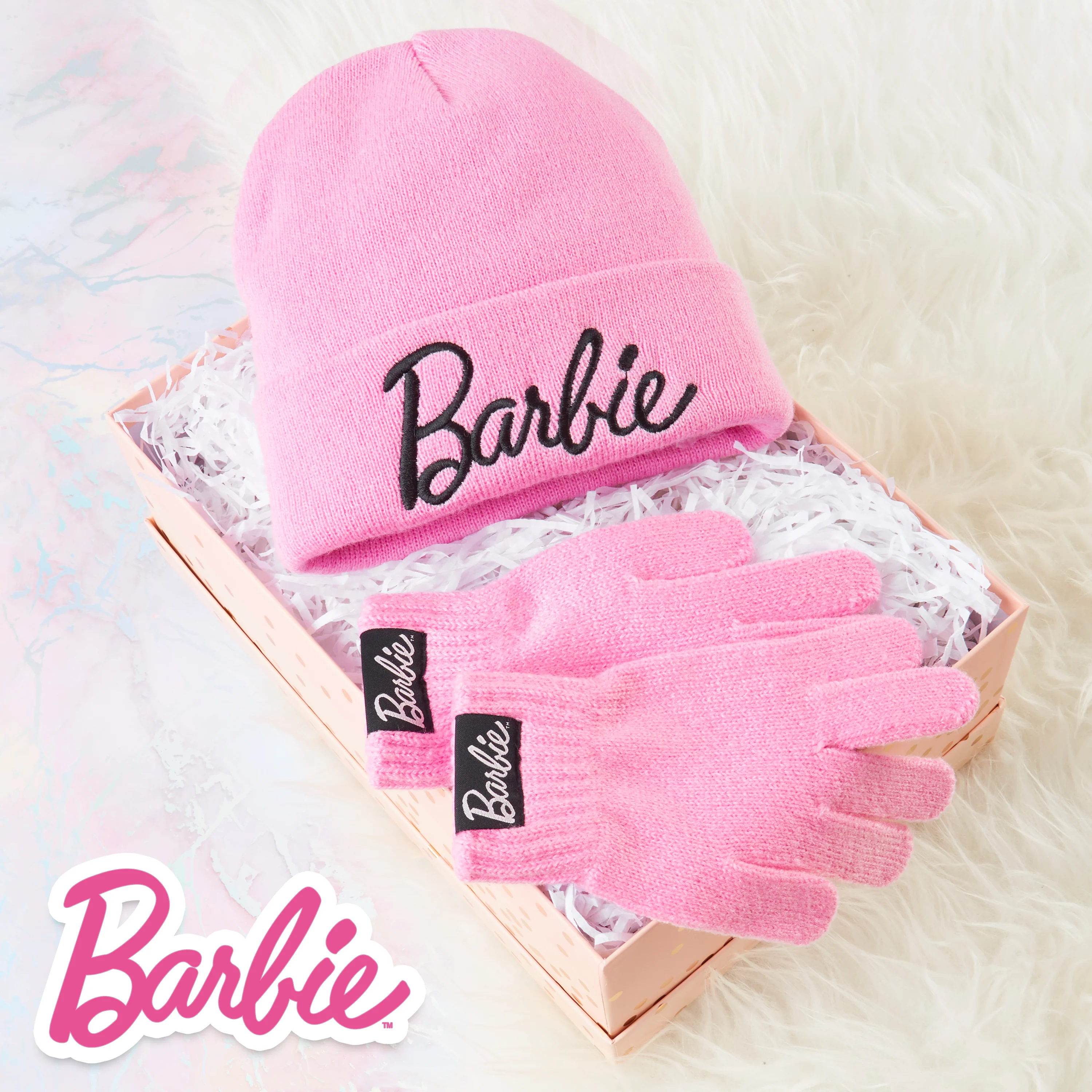 Barbie Girls Bobble Hat and Gloves Set, Original Accessories, Girl Gifts for Winter - Image 2