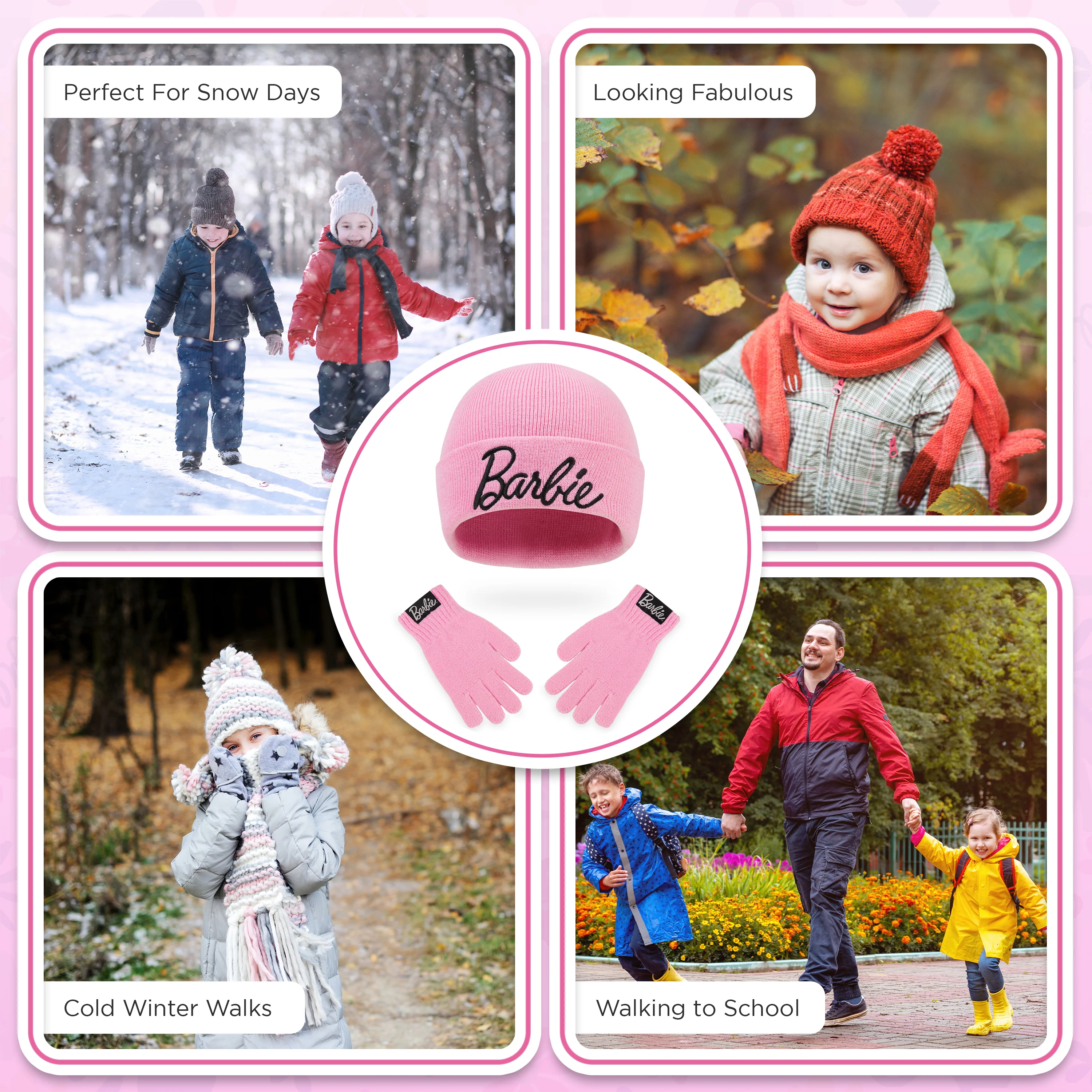 Barbie Girls Bobble Hat and Gloves Set, Original Accessories, Girl Gifts for Winter - Image 4