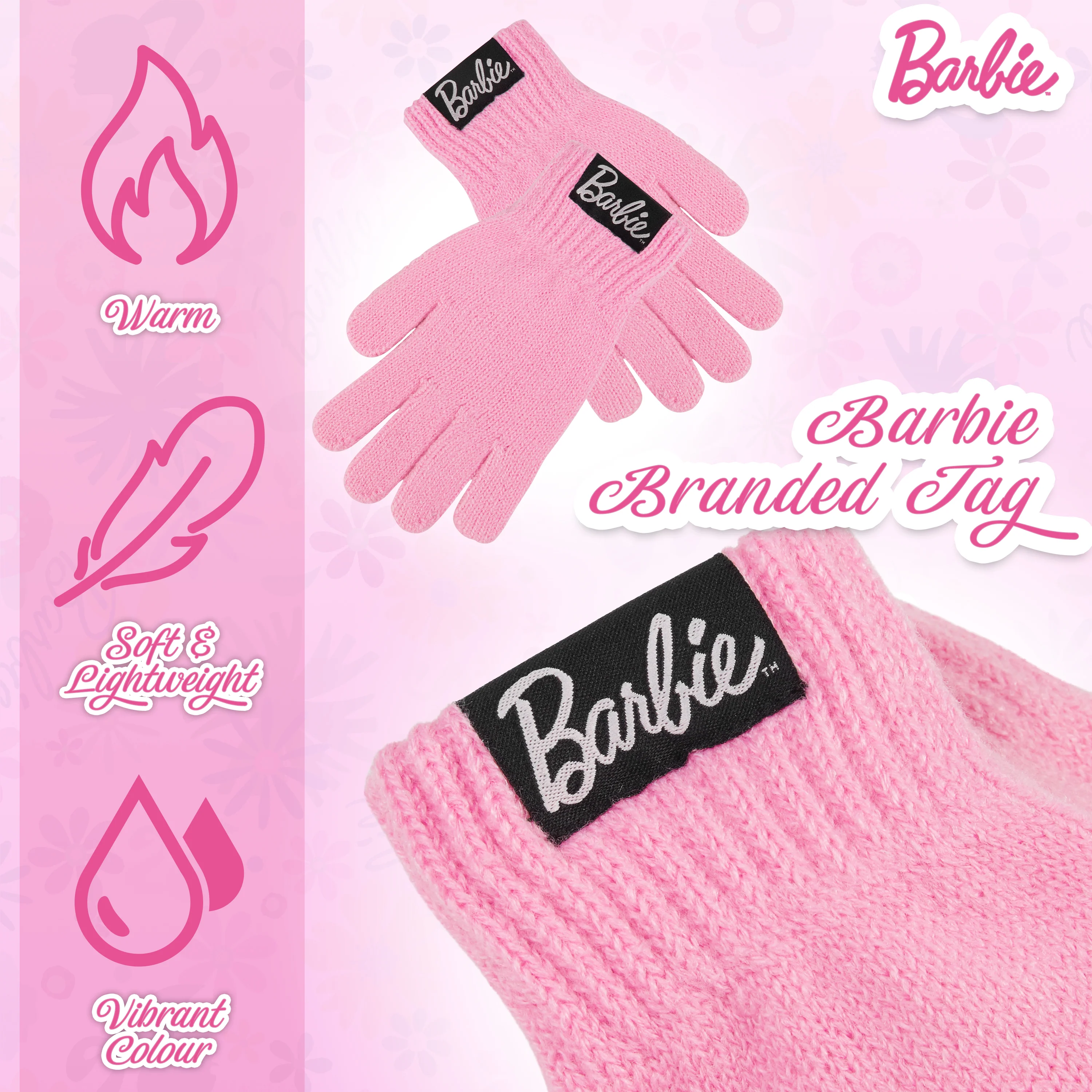 Barbie Girls Bobble Hat and Gloves Set, Original Accessories, Girl Gifts for Winter - Image 5