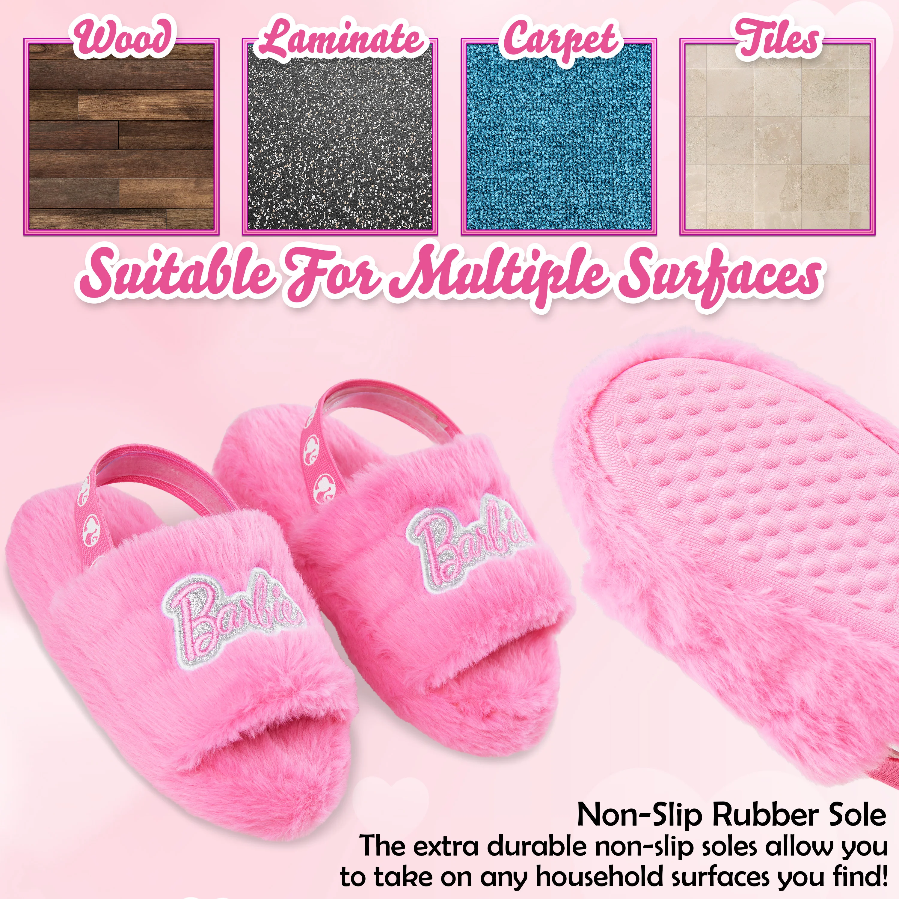 Barbie Girls Fluffy Slippers, Comfy Mule House Shoes - Gifts for Girls - Image 4