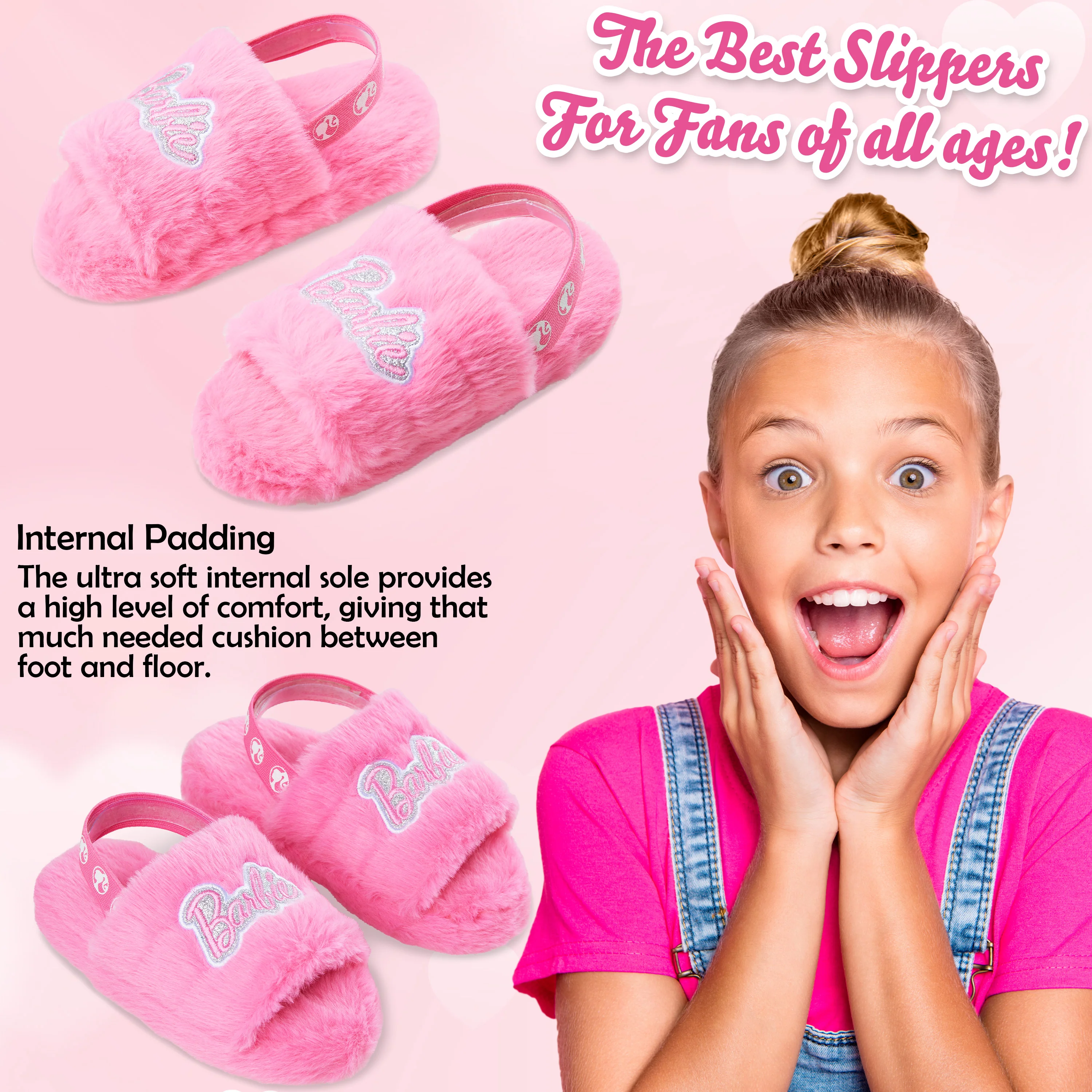 Barbie Girls Fluffy Slippers, Comfy Mule House Shoes - Gifts for Girls - Image 5