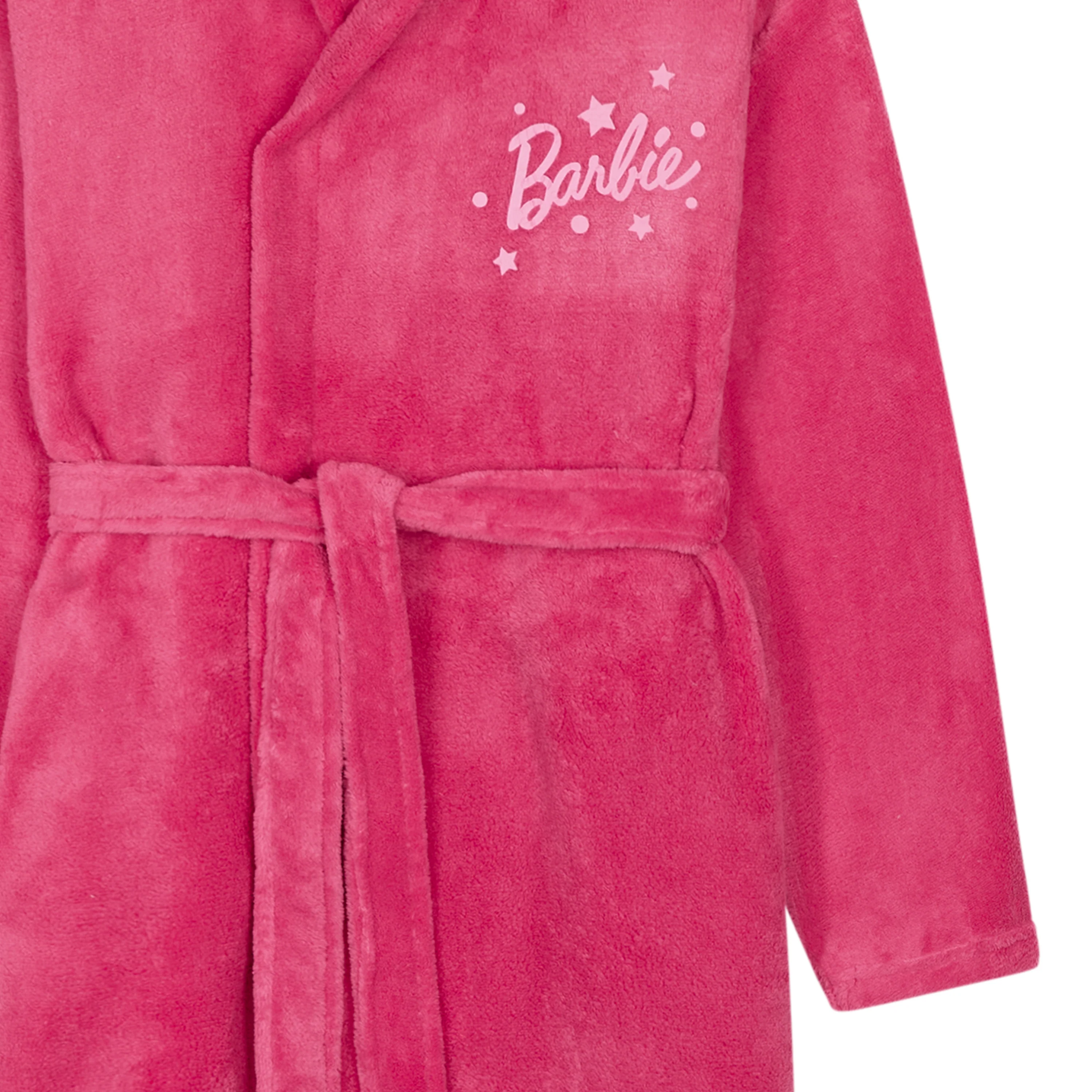 Barbie Girls Teenagers Fleece Dressing Gown with Hood & Pockets, Cosy Robe Fluffy Loungewear Nightwear - Gifts for Girls - Image 2