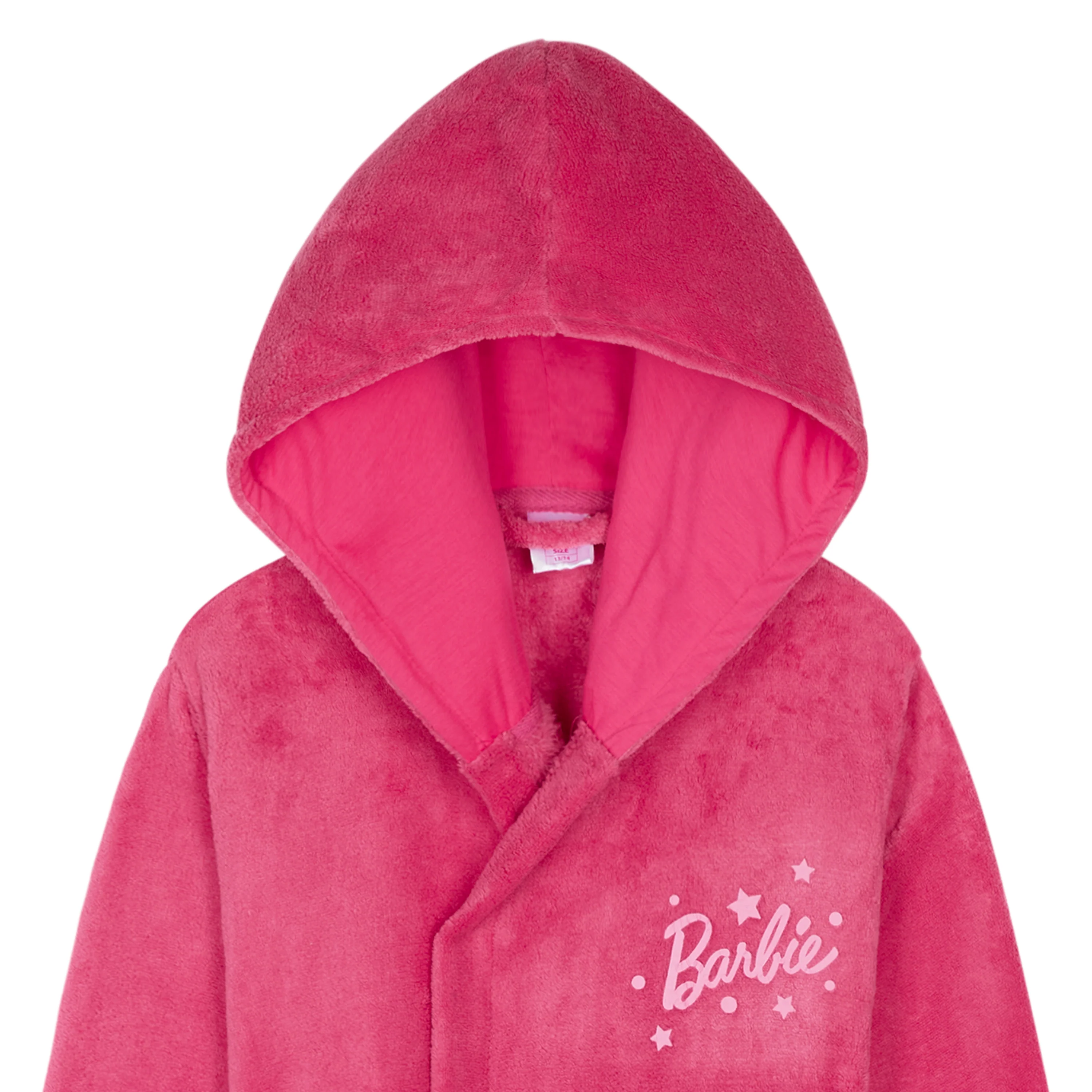 Barbie Girls Teenagers Fleece Dressing Gown with Hood & Pockets, Cosy Robe Fluffy Loungewear Nightwear - Gifts for Girls - Image 4