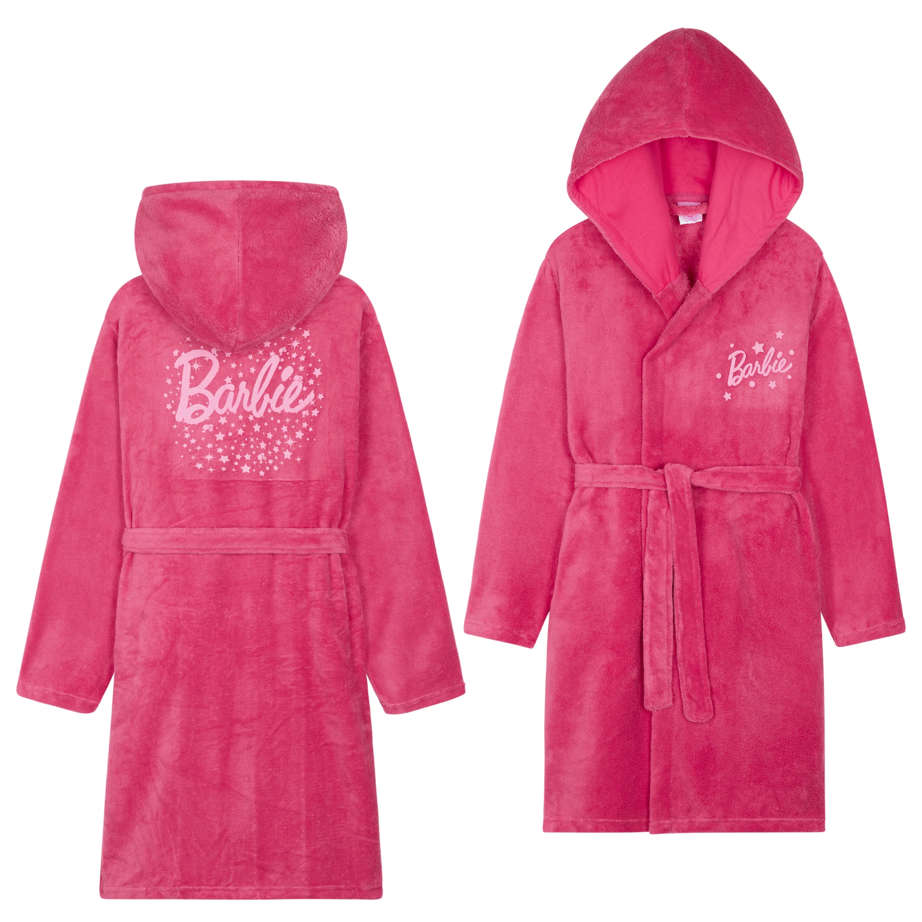 Barbie Girls Teenagers Fleece Dressing Gown with Hood & Pockets, Cosy Robe Fluffy Loungewear Nightwear - Gifts for Girls - Image 5