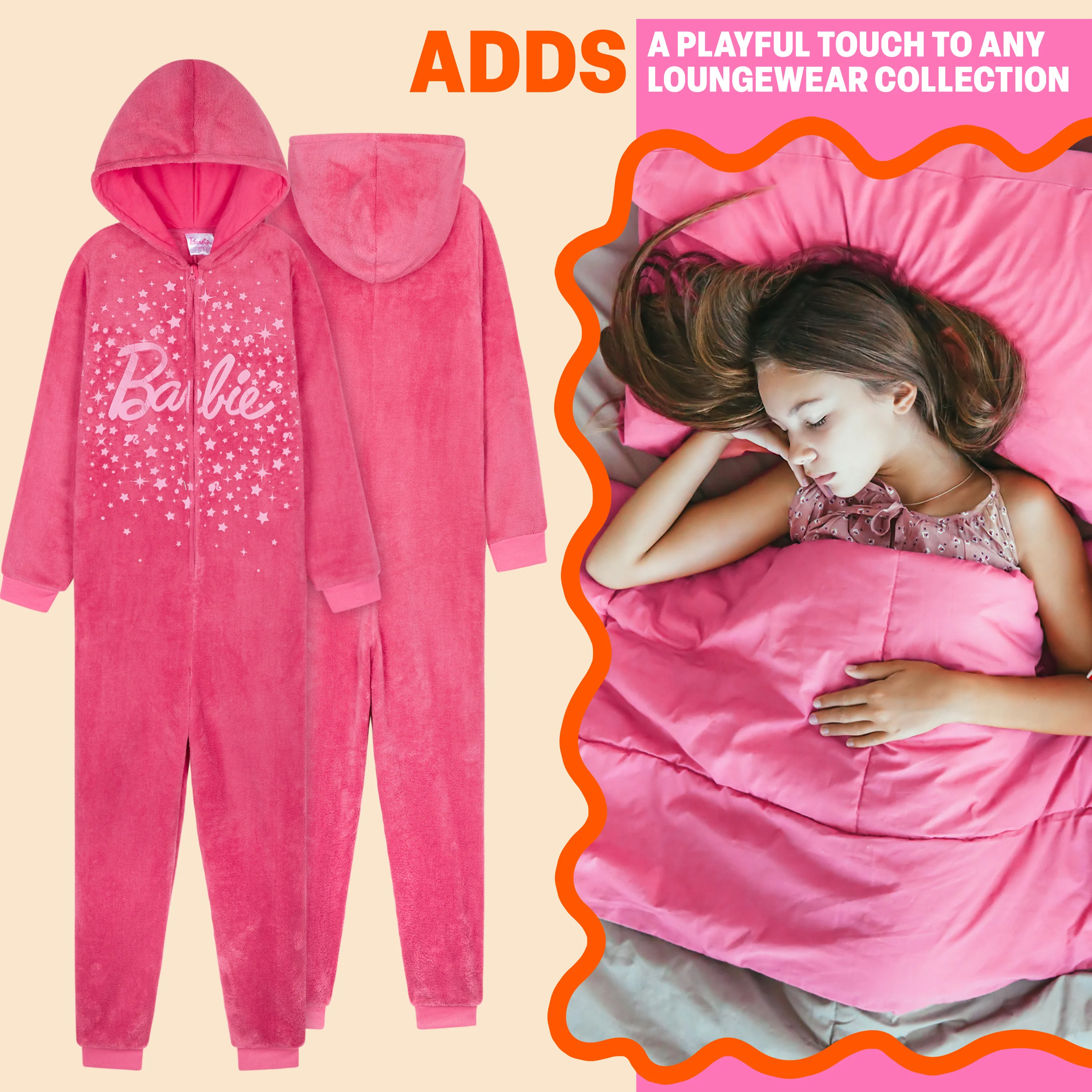 Barbie Girls & Teenagers Fleece Onesie with Hood, Cosy Loungewear -  Gifts for Girls - Image 5