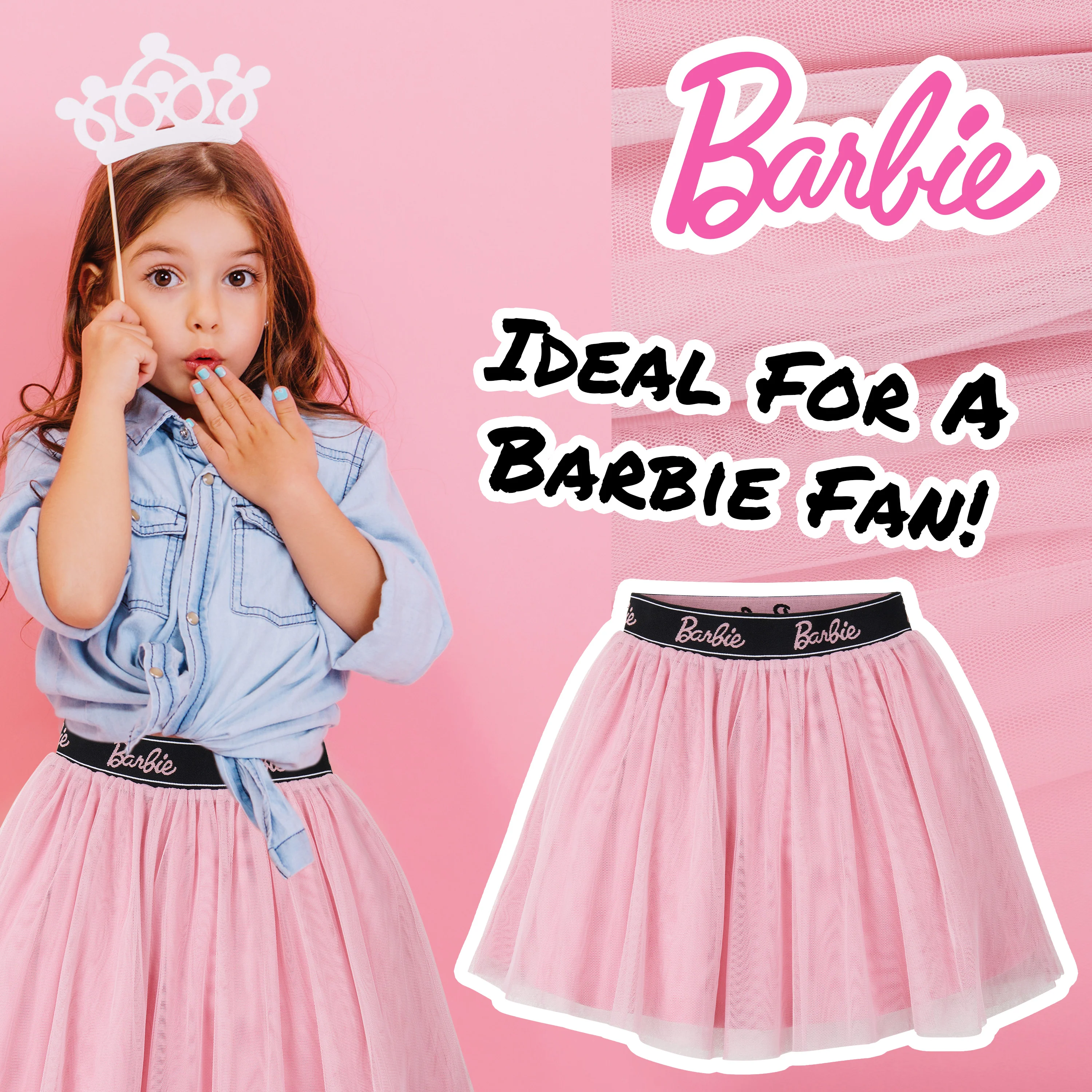 Barbie Girls Tutu Skirt, Mesh 2 Layers with Cotton Lining Skirt - Gifts for Girls - Image 2