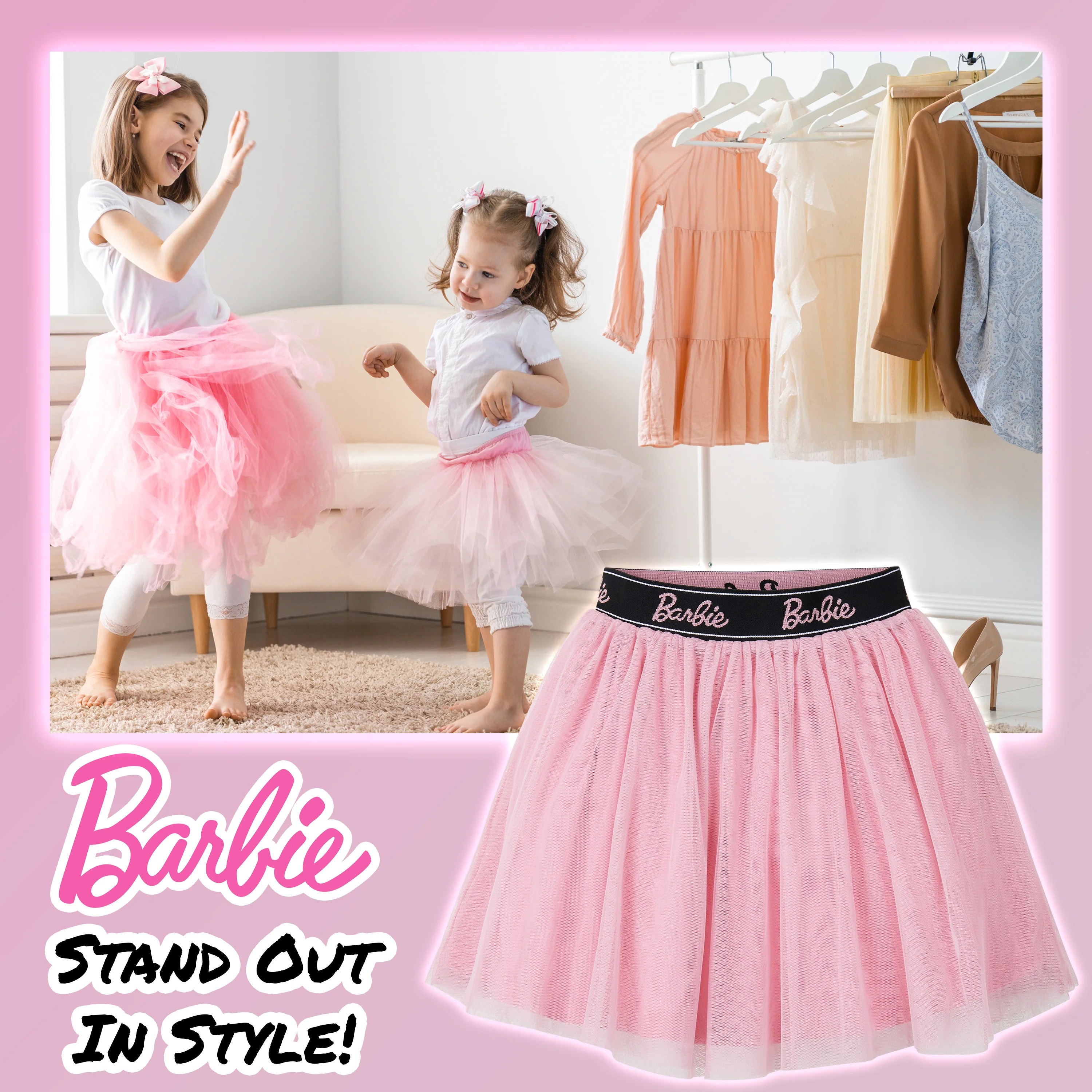 Barbie Girls Tutu Skirt, Mesh 2 Layers with Cotton Lining Skirt - Gifts for Girls - Image 5