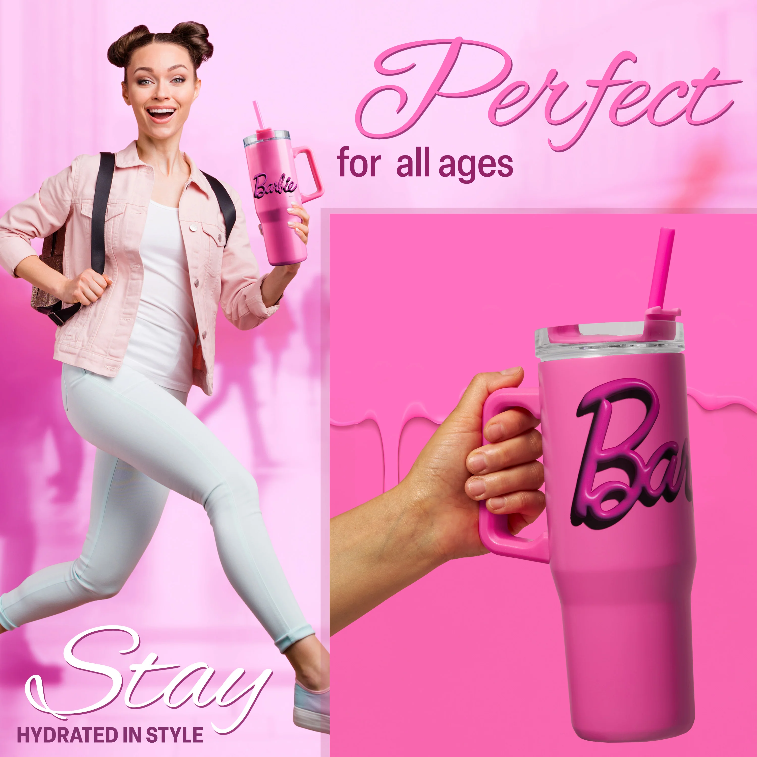 Barbie Insulated Tumbler Travel Mug 940ml/33oz Water Bottle with Straw & Handle Thermal Double Wall Vacuum Insulation Drinks Cold Up to 17Hrs, Hot Up to 8Hrs, 45Hrs Ice - Image 4