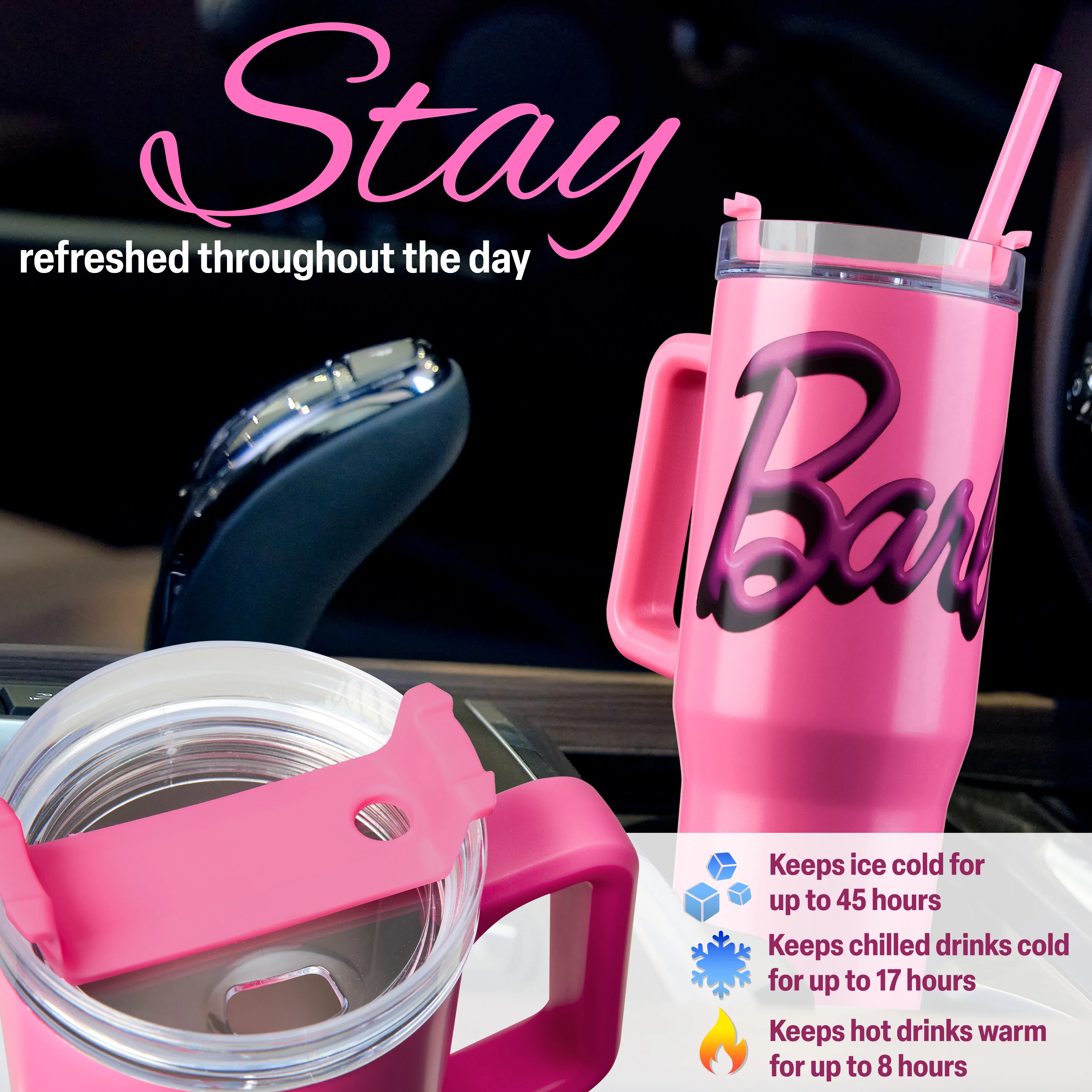 Barbie Insulated Tumbler Travel Mug 940ml/33oz Water Bottle with Straw & Handle Thermal Double Wall Vacuum Insulation Drinks Cold Up to 17Hrs, Hot Up to 8Hrs, 45Hrs Ice - Image 6