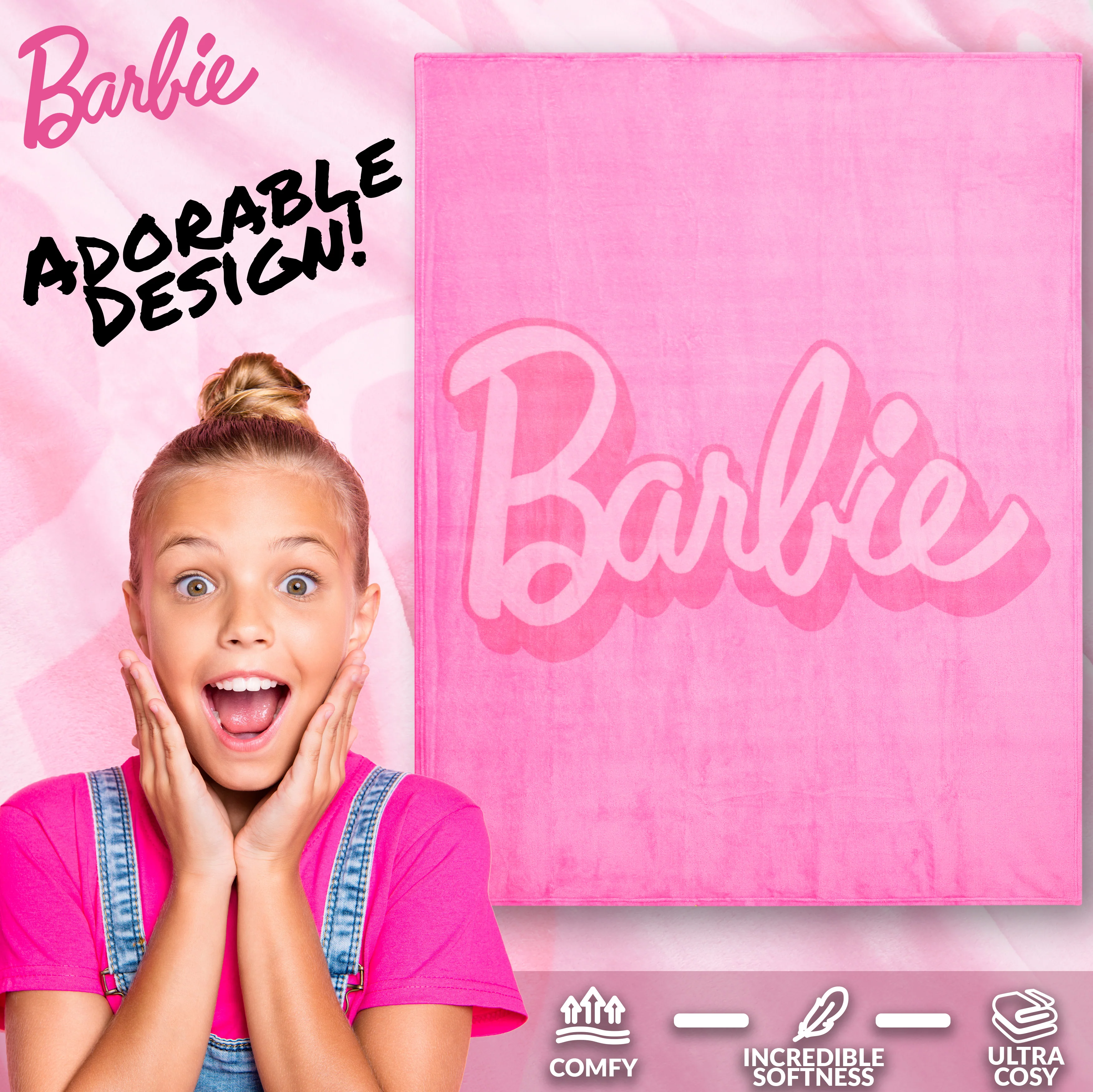 Barbie Soft Fleece Bed Blanket, Cosy Bed Throw 150 x 130cm - Gifts for Her - Image 3