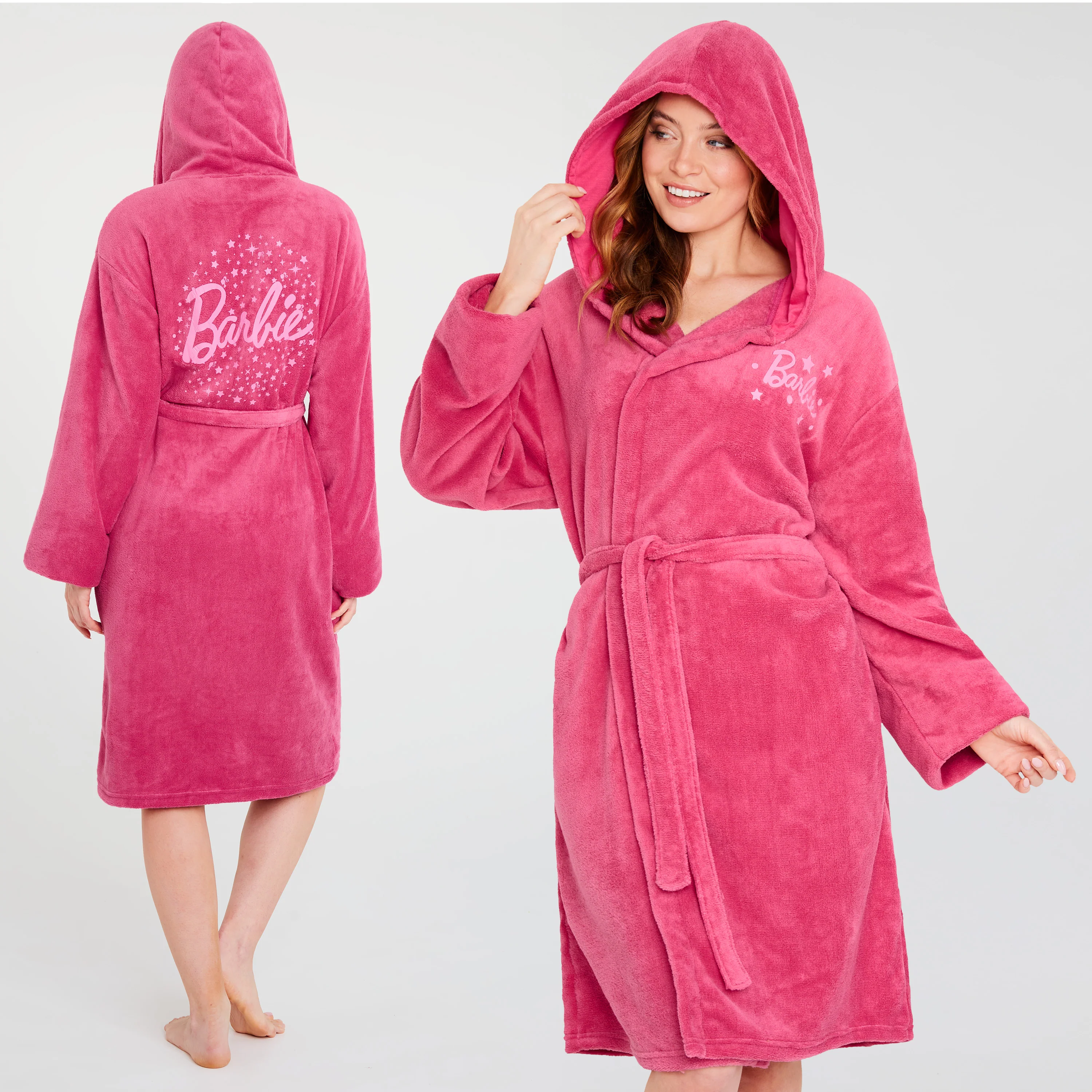 Barbie Womens Fleece Dressing Gown with Hood, Cosy Bathrobe Fluffy Loungewear Robe Nightwear - Gifts for Her - Image 3