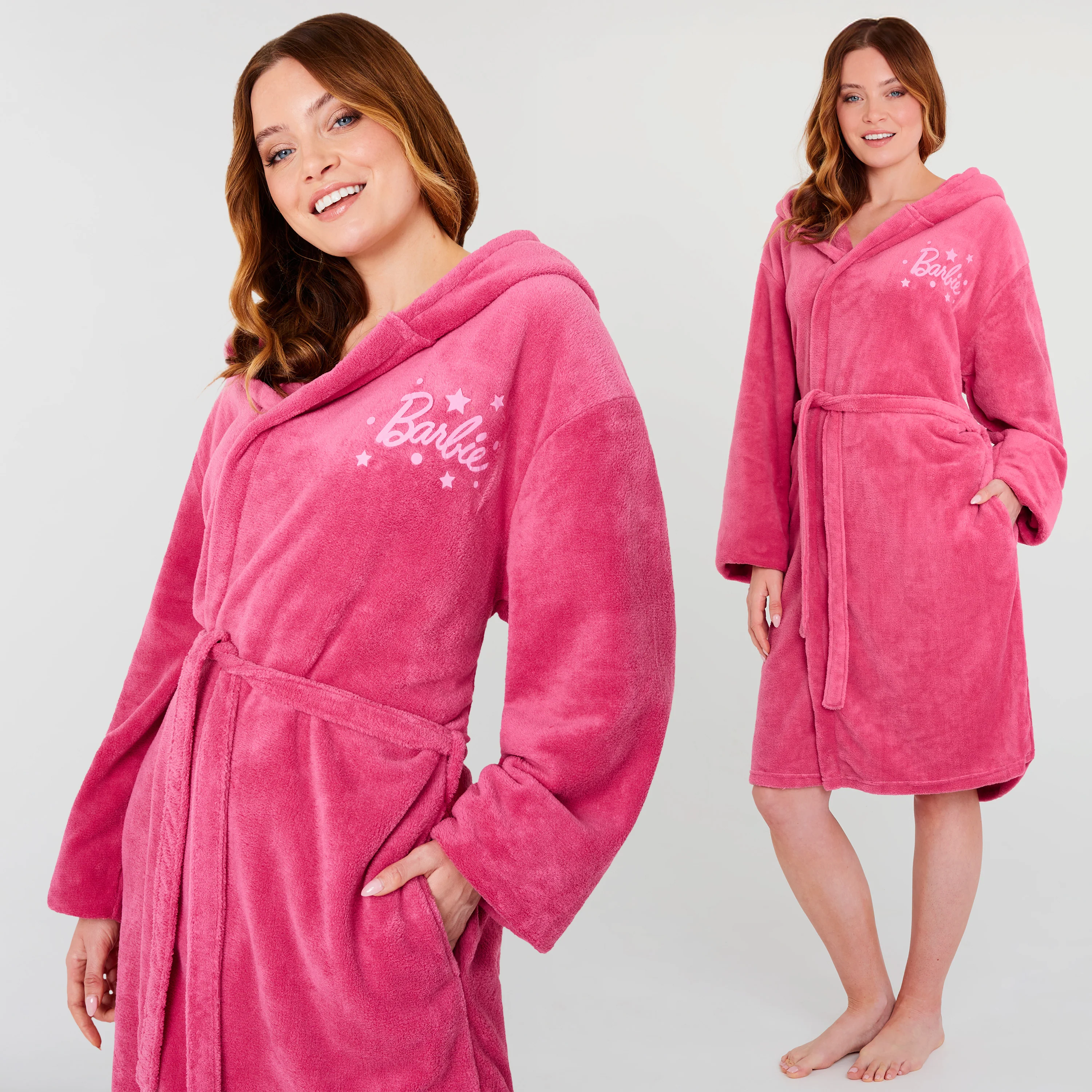 Barbie Womens Fleece Dressing Gown with Hood, Cosy Bathrobe Fluffy Loungewear Robe Nightwear - Gifts for Her - Image 5
