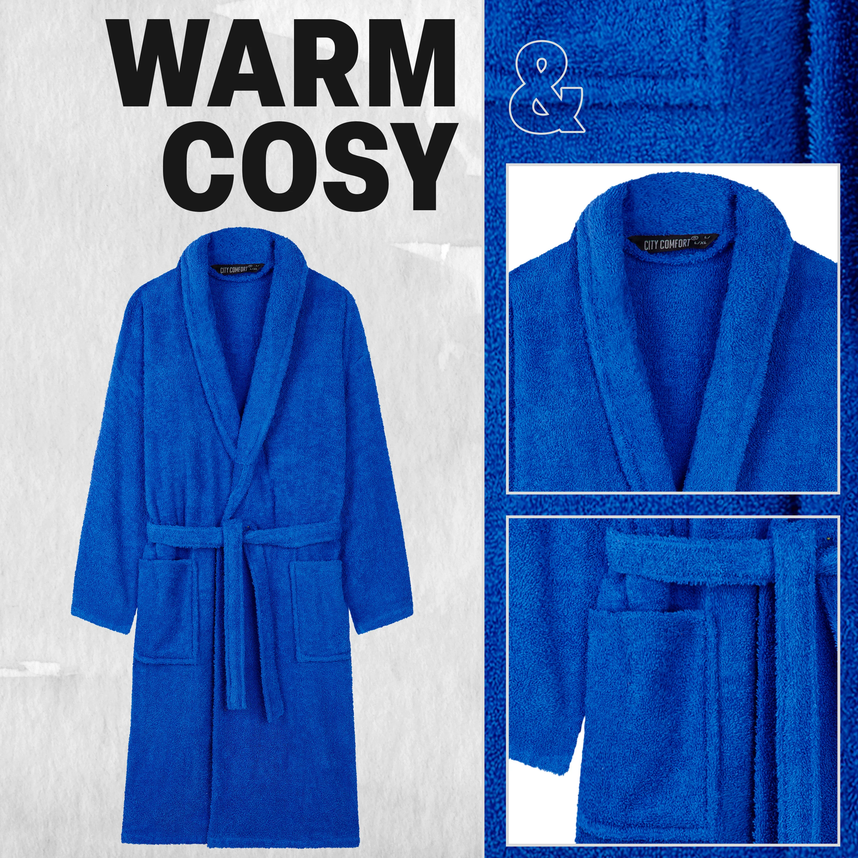 Bath Robes for Men - Absorbent Cotton Terry Towelling Bathrobe - Image 4