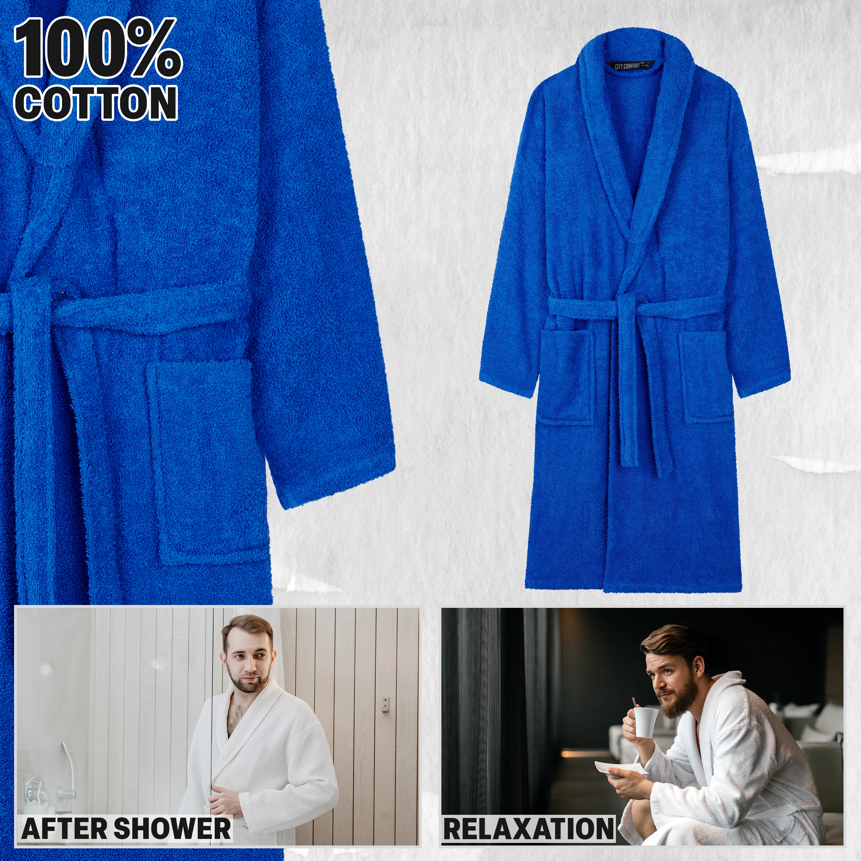 Bath Robes for Men - Absorbent Cotton Terry Towelling Bathrobe - Image 5