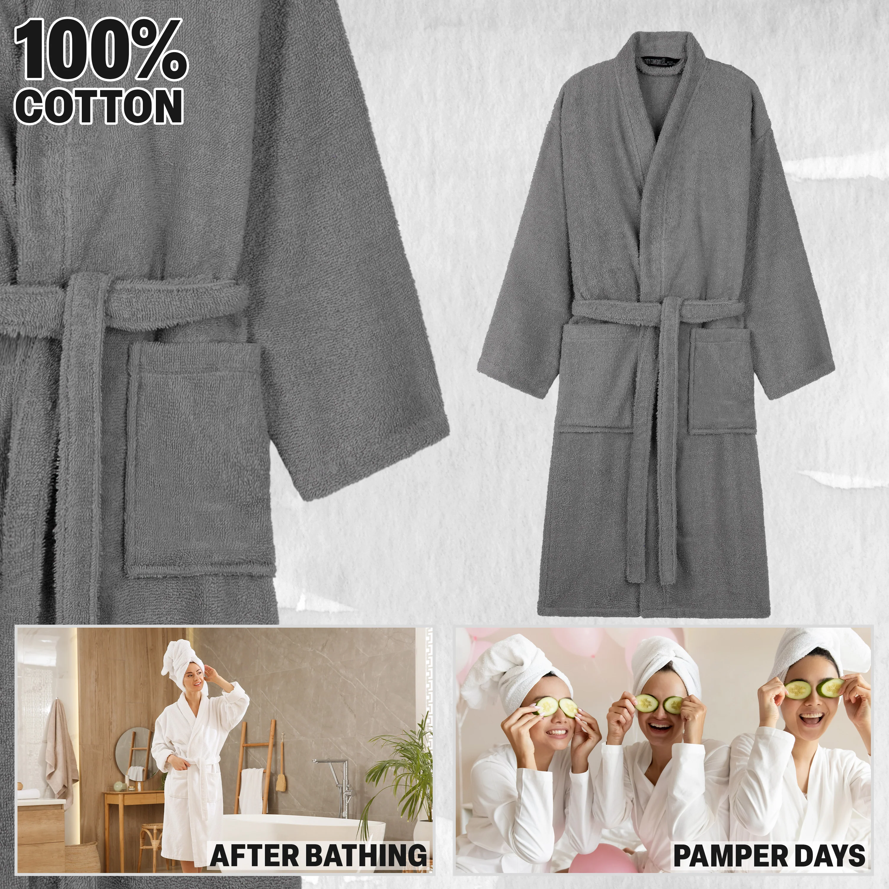 Bath Robes for Women - Absorbent Cotton Terry Towelling Bathrobe - Image 11