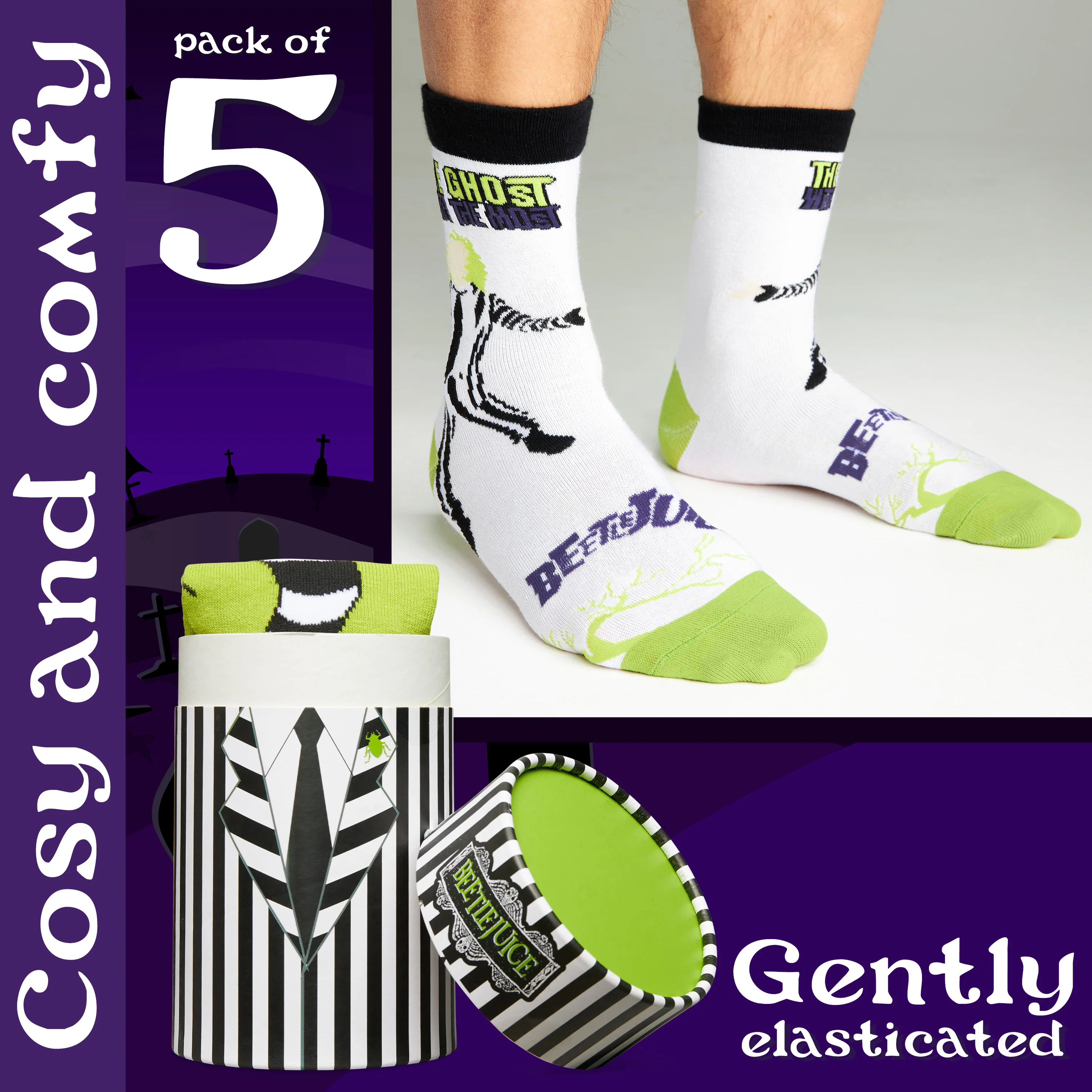 BEETLEJUICE Men's Novelty Calf Length Socks, Pack of 5 Funny Socks - Gifts for Him - Image 4