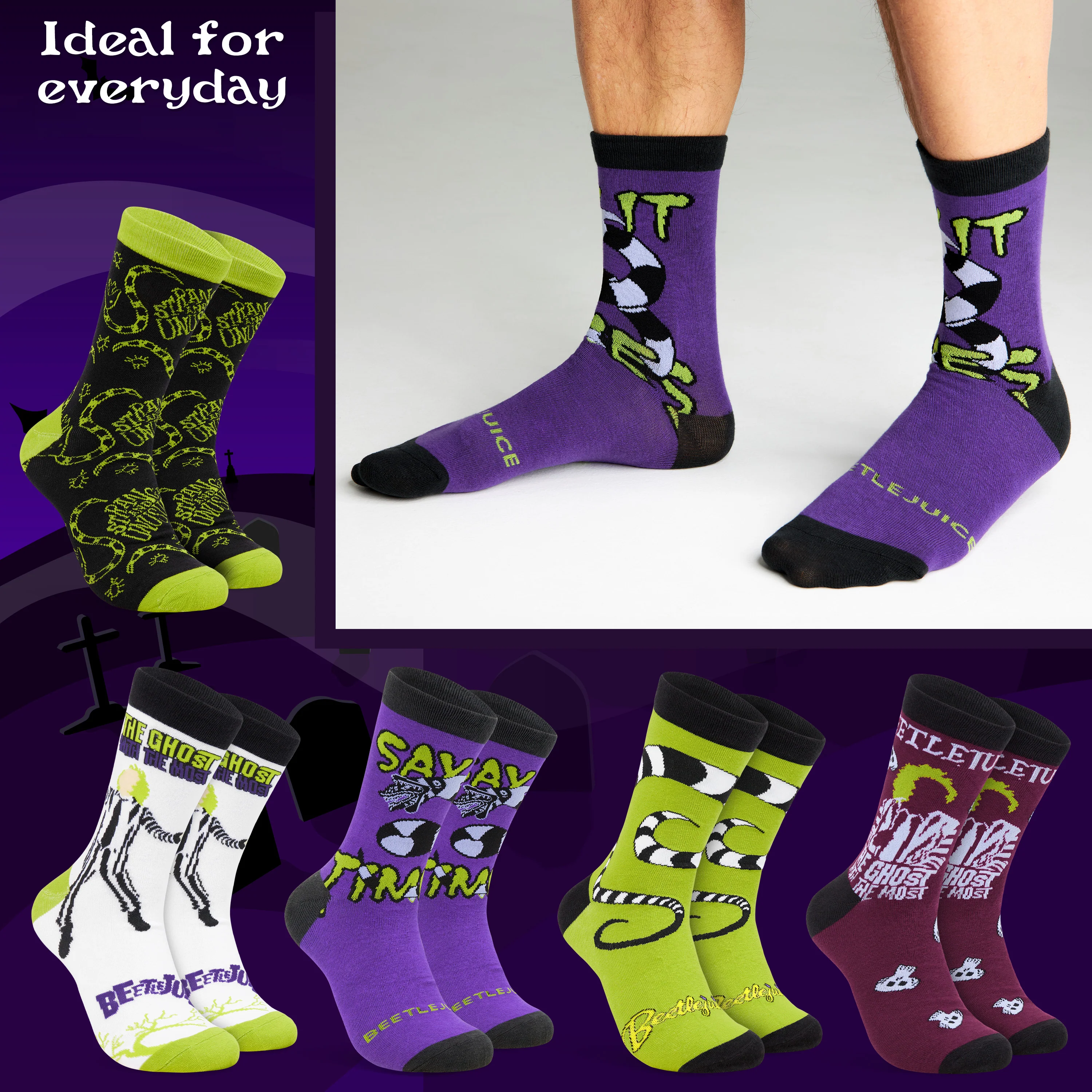 BEETLEJUICE Men's Novelty Calf Length Socks, Pack of 5 Funny Socks - Gifts for Him - Image 5