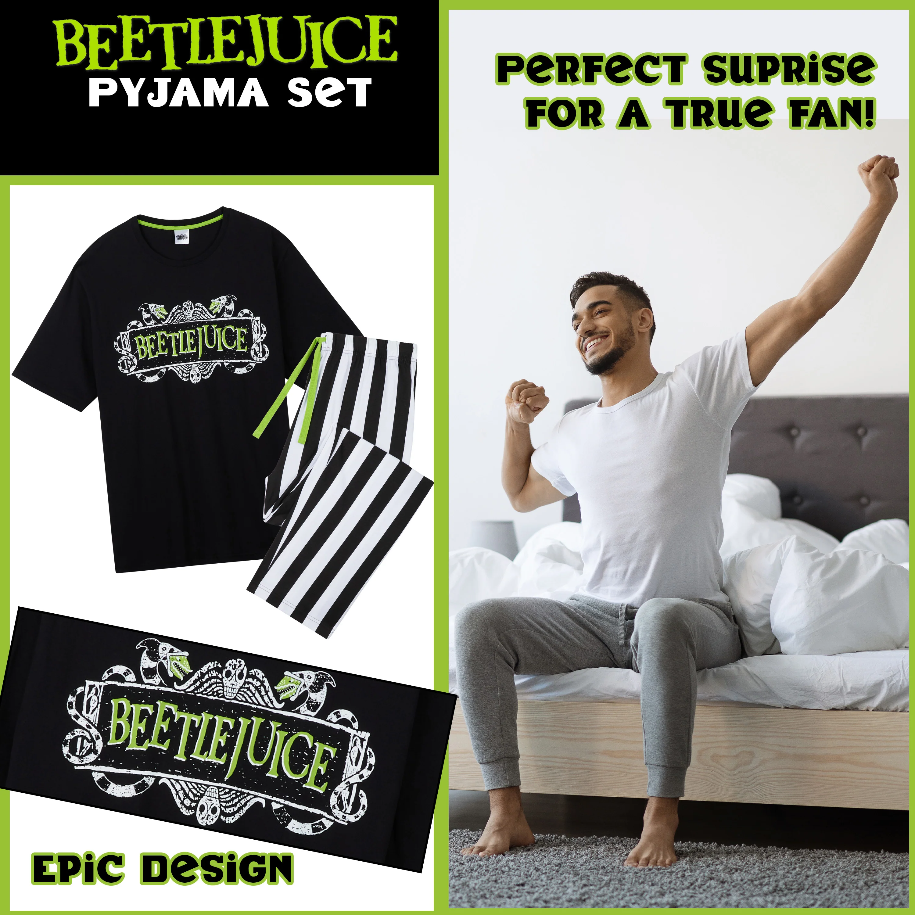Beetlejuice Men's Pyjamas Set, Comfortable Cotton Loungewear - Gifts for Him - Image 2