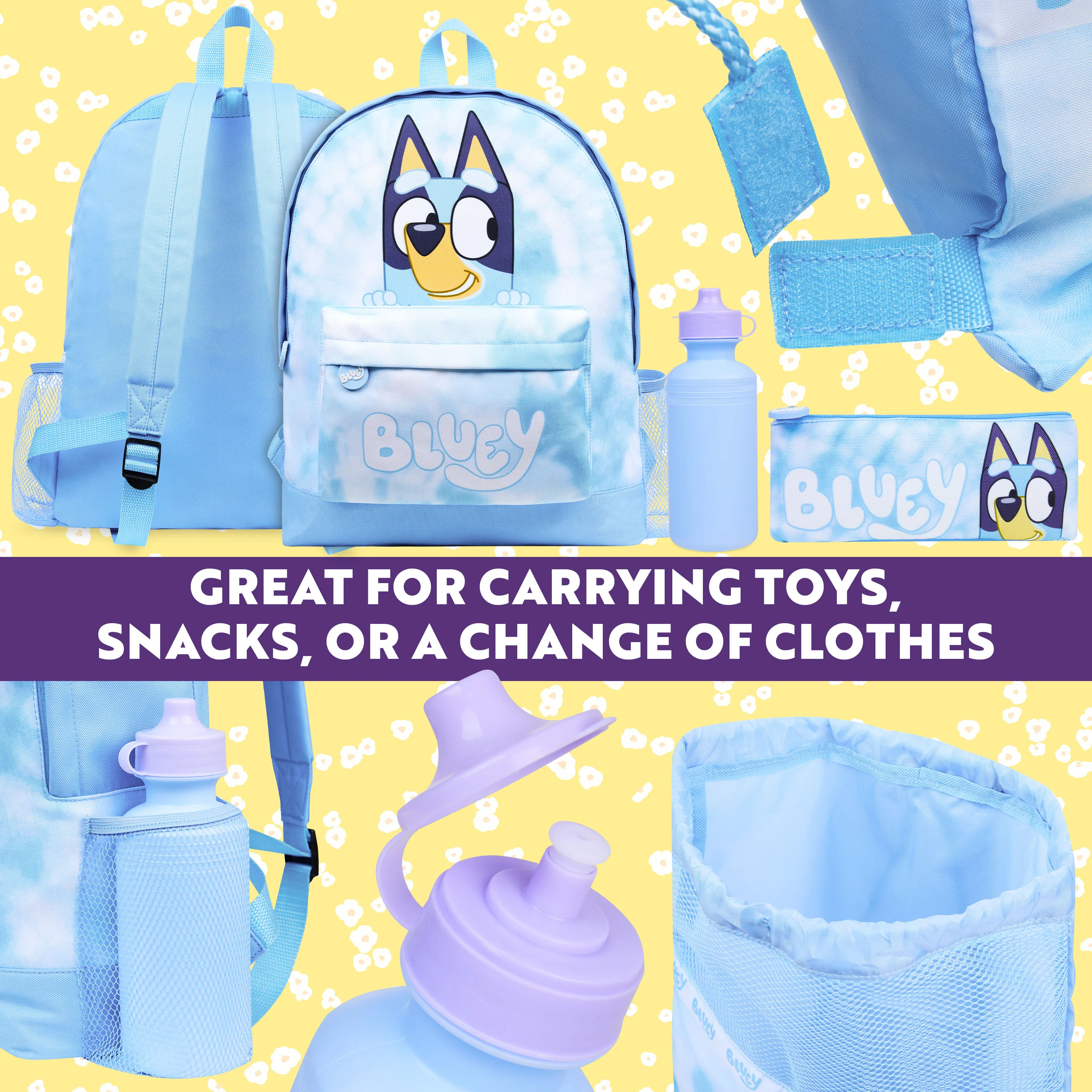 Bluey Backpack Set 4 Pcs Water Bottle Pencil Case School Bag Swim or Lunch Bag Nursery School Supplies Travel Rucksack Set Tie Dye - Image 2