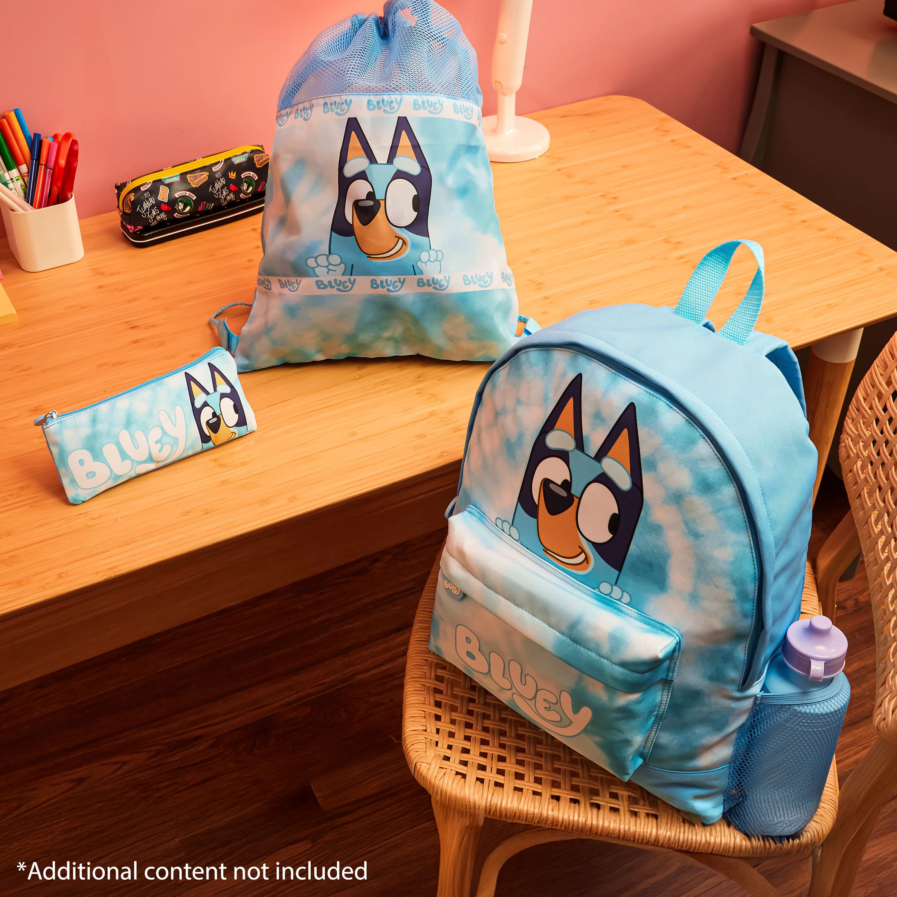 Bluey Backpack Set 4 Pcs Water Bottle Pencil Case School Bag Swim or Lunch Bag Nursery School Supplies Travel Rucksack Set Tie Dye - Image 5