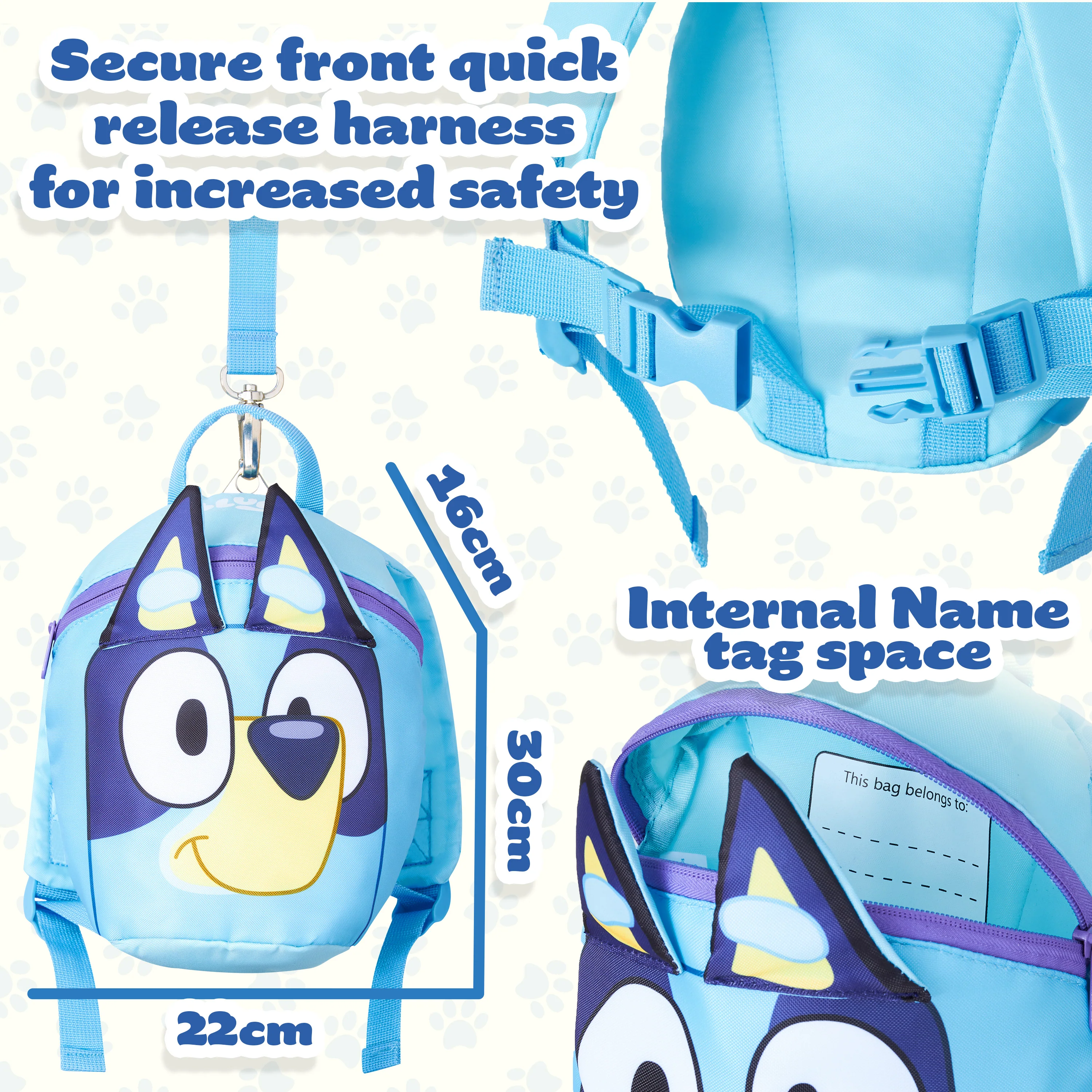 Bluey Backpack with Reins Toddler Backpack with Reins and Harness 1-4 Years (Blue) - Image 6