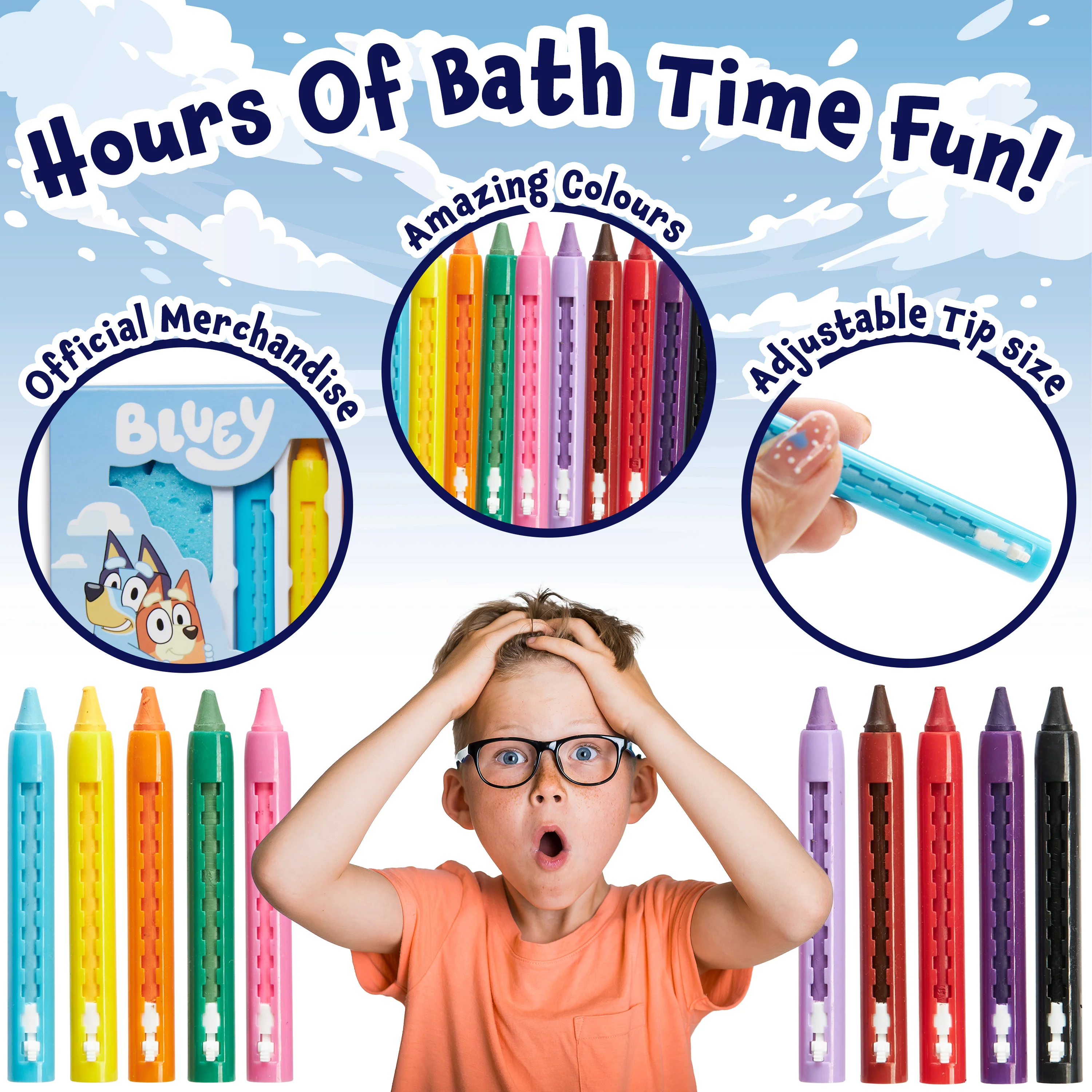 Bluey Bath Crayons Colouring Set 10 Water Crayons 2 Sponges Bath Toys for Kids - Image 4