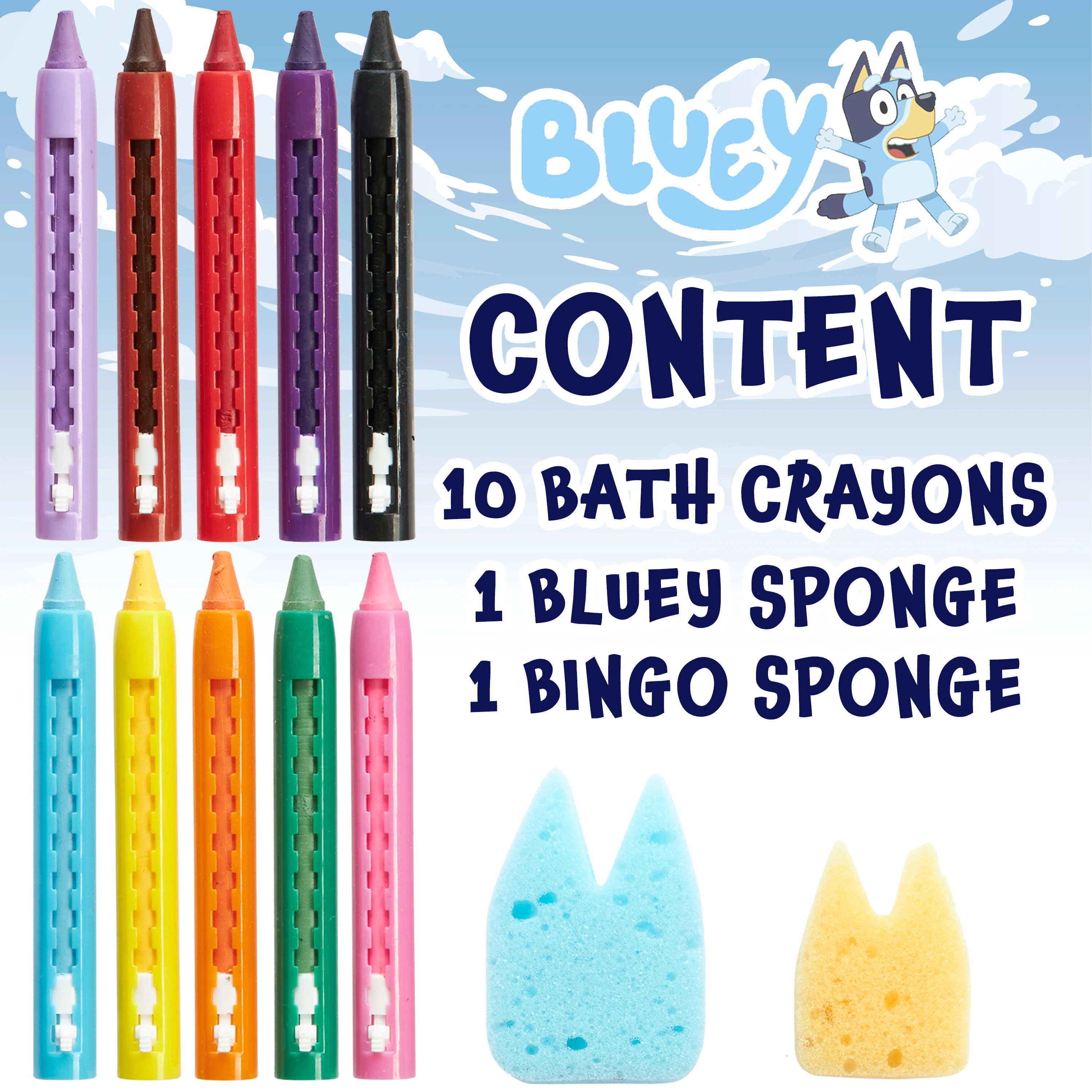 Bluey Bath Crayons Colouring Set 10 Water Crayons 2 Sponges Bath Toys for Kids - Image 6