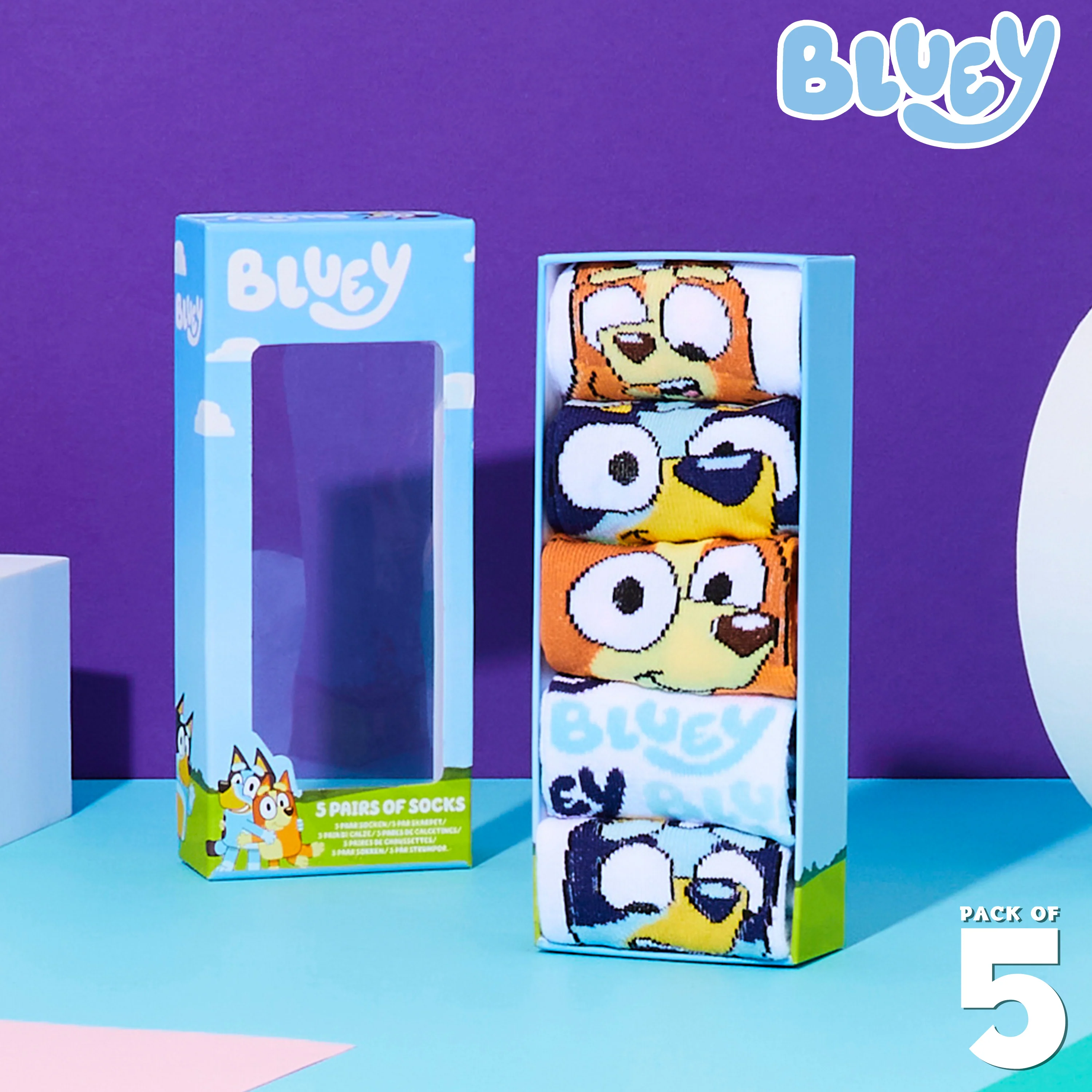 Bluey Boys Calf Socks, Soft Breathable Kids Socks Pack of 5 - Gifts for Boys - Image 2