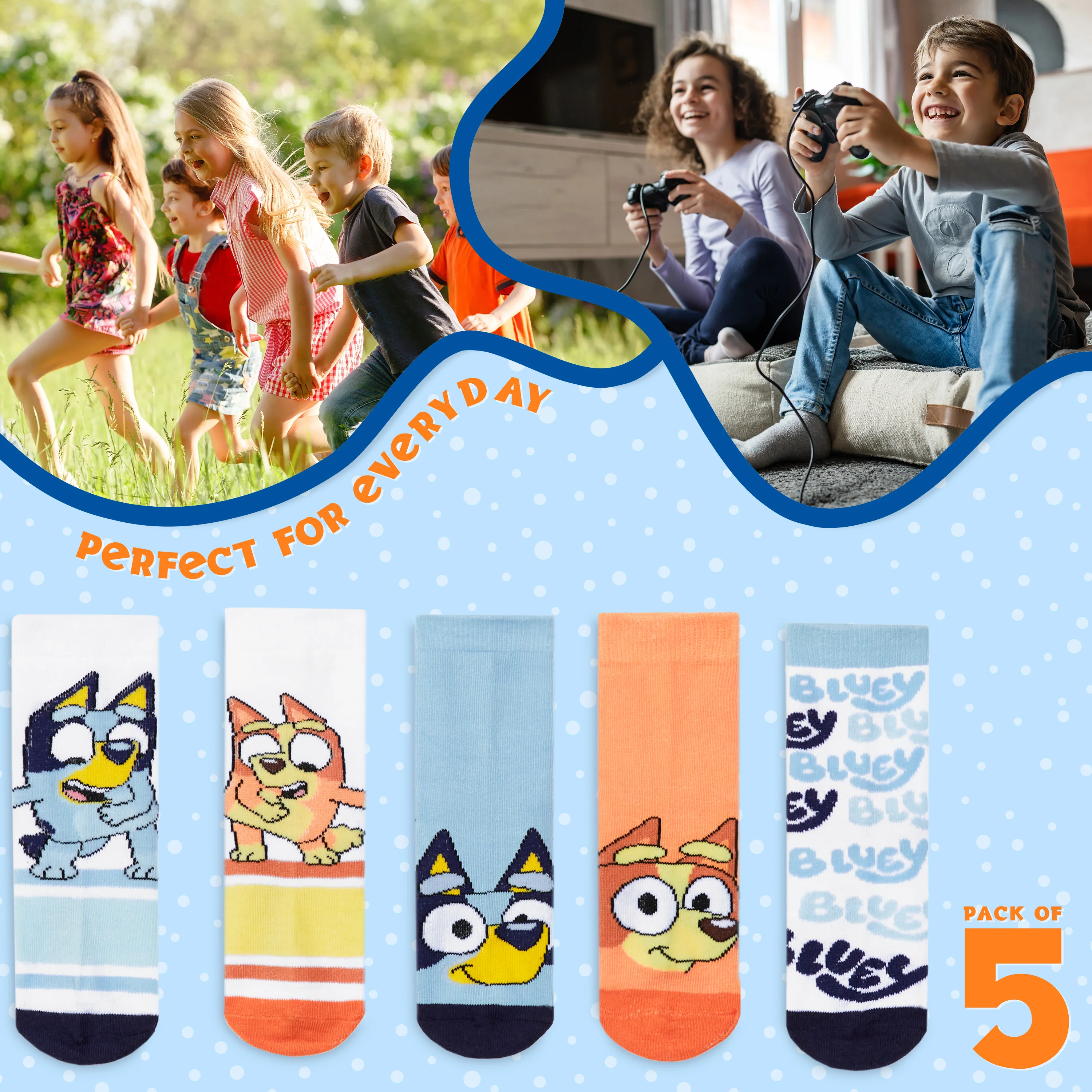 Bluey Boys Calf Socks, Soft Breathable Kids Socks Pack of 5 - Gifts for Boys - Image 5