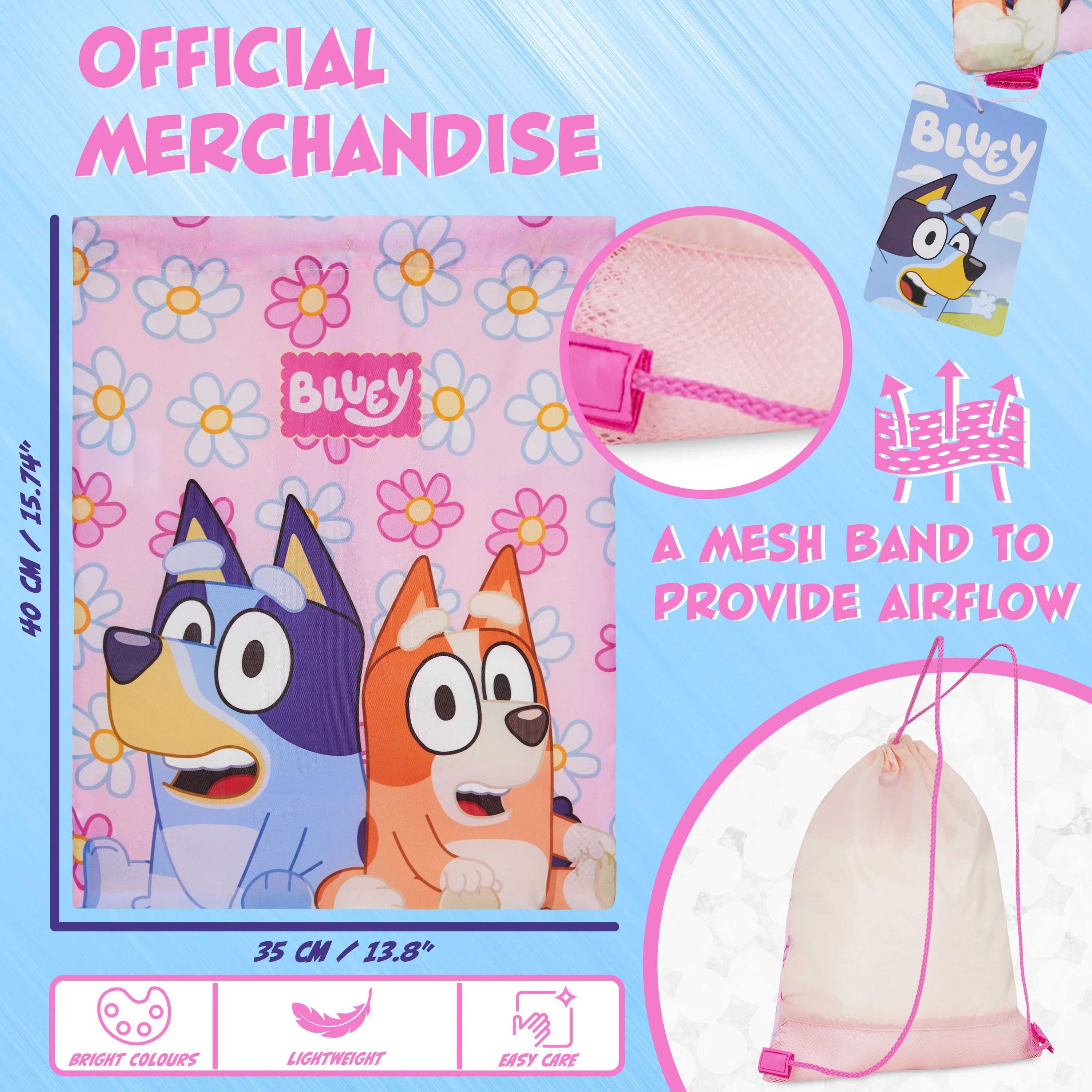 Bluey Drawstring Swim Bag for Girls, String Swimming Bag, School, Sports, Travel, PE Bag - Image 6