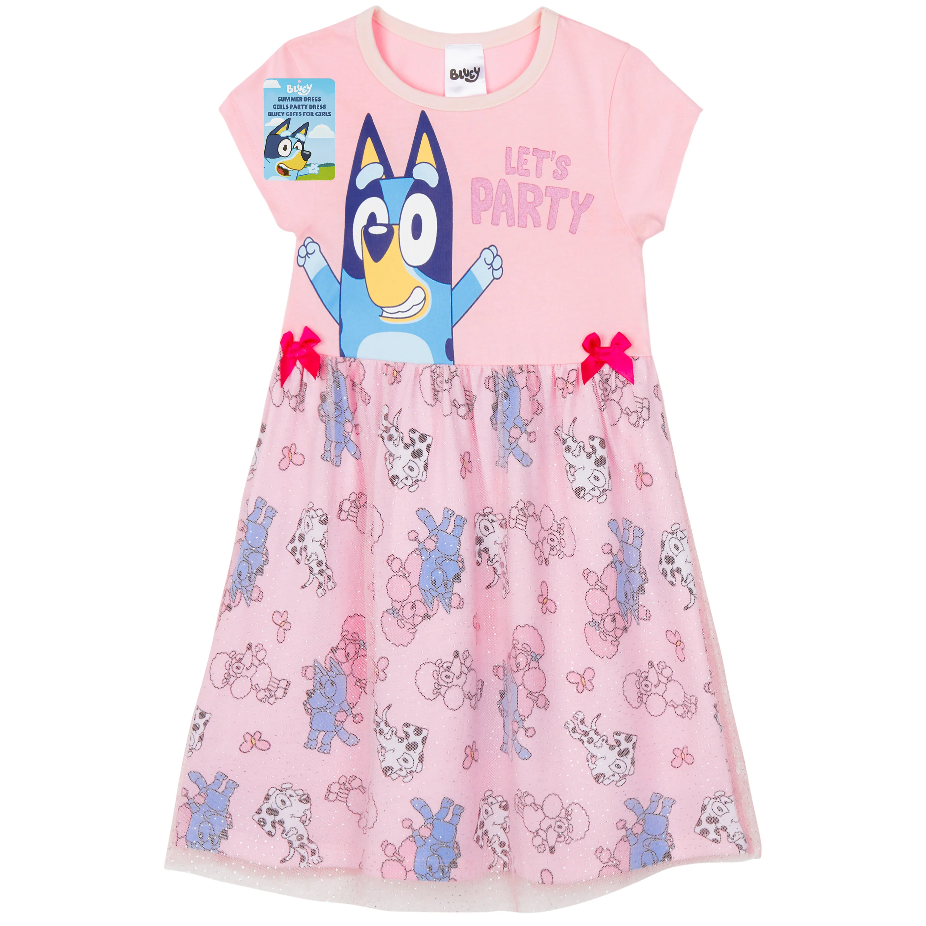 Bluey Dress for Girls and Toddlers Summer Dress Cute Short Sleeve with Tulle Mesh Skirt for Party Casual Holiday Summer Gifts for Girls