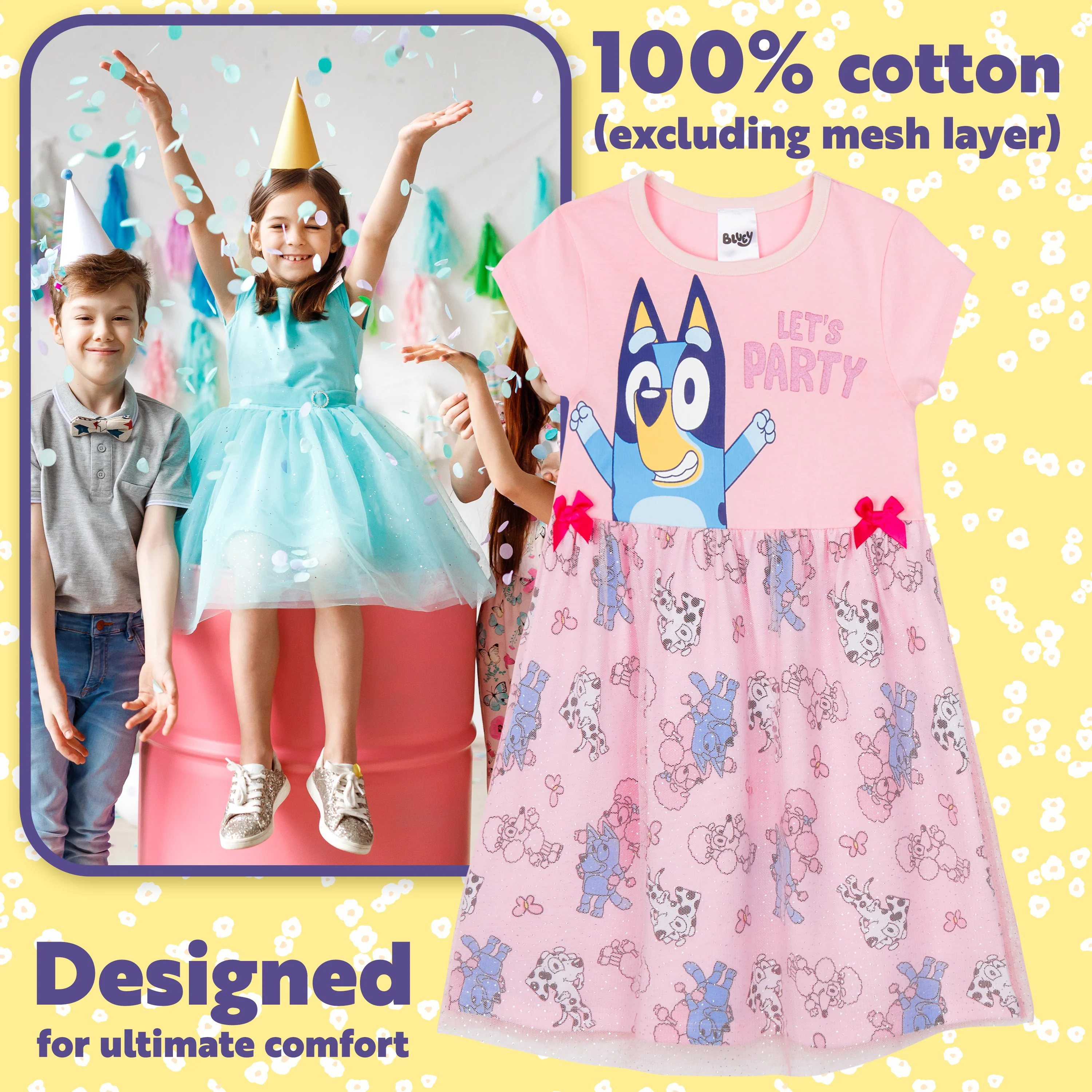 Bluey Dress for Girls and Toddlers Summer Dress Cute Short Sleeve with Tulle Mesh Skirt for Party Casual Holiday Summer Gifts for Girls - Image 3