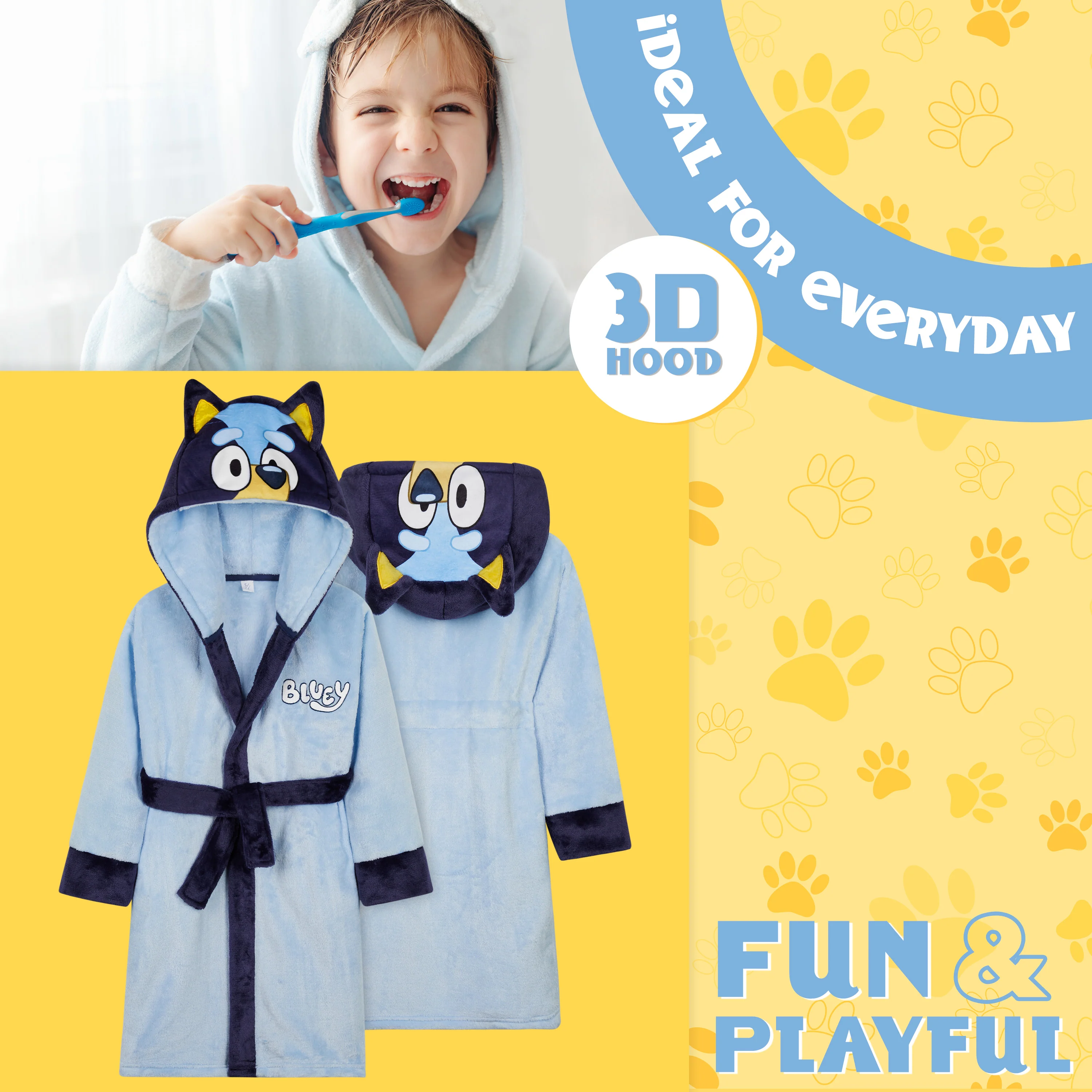 Bluey Girls Fleece Dressing Gown with Hood and Tie Waist, Cosy Robe - Gifts for Girls - Image 3