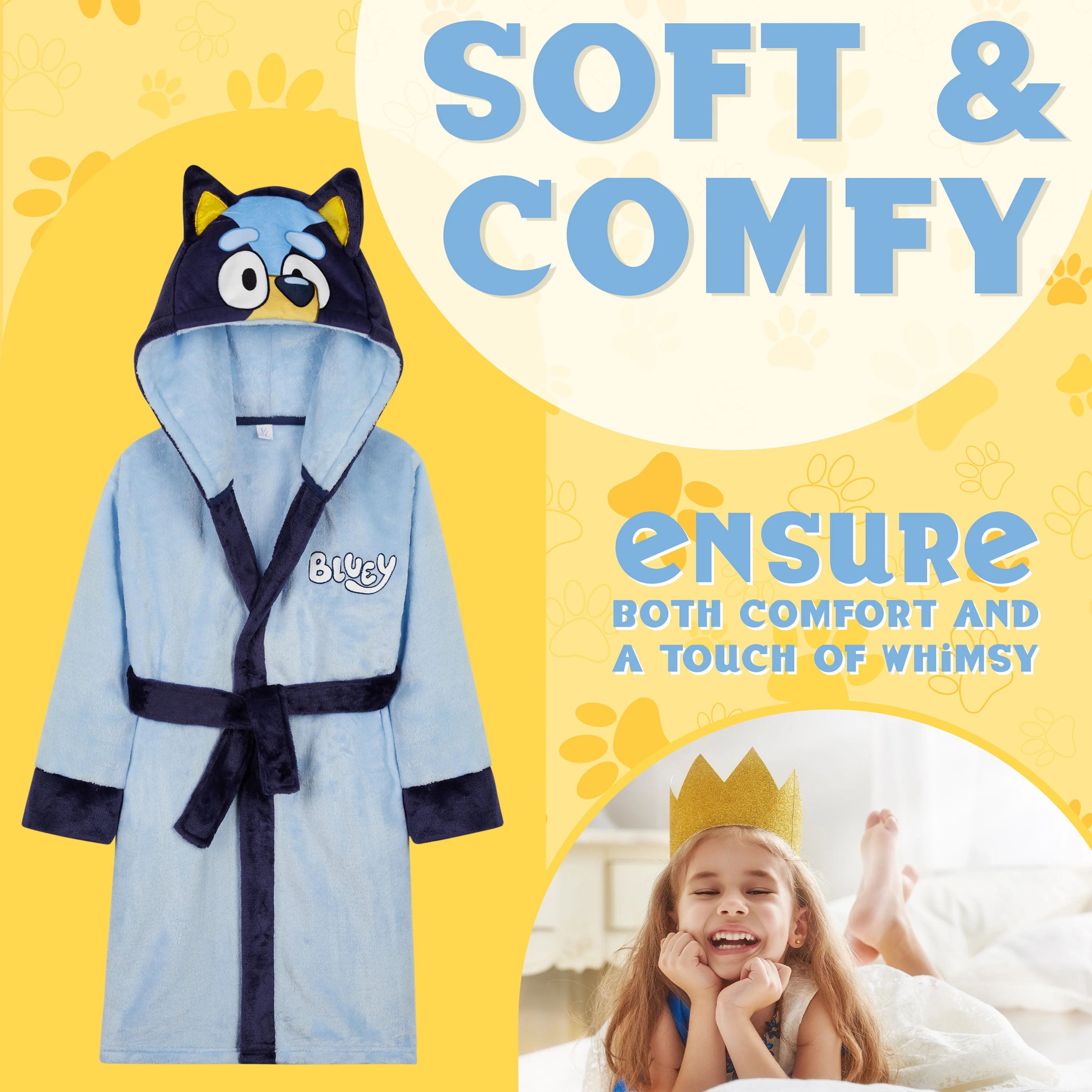 Bluey Girls Fleece Dressing Gown with Hood and Tie Waist, Cosy Robe - Gifts for Girls - Image 4