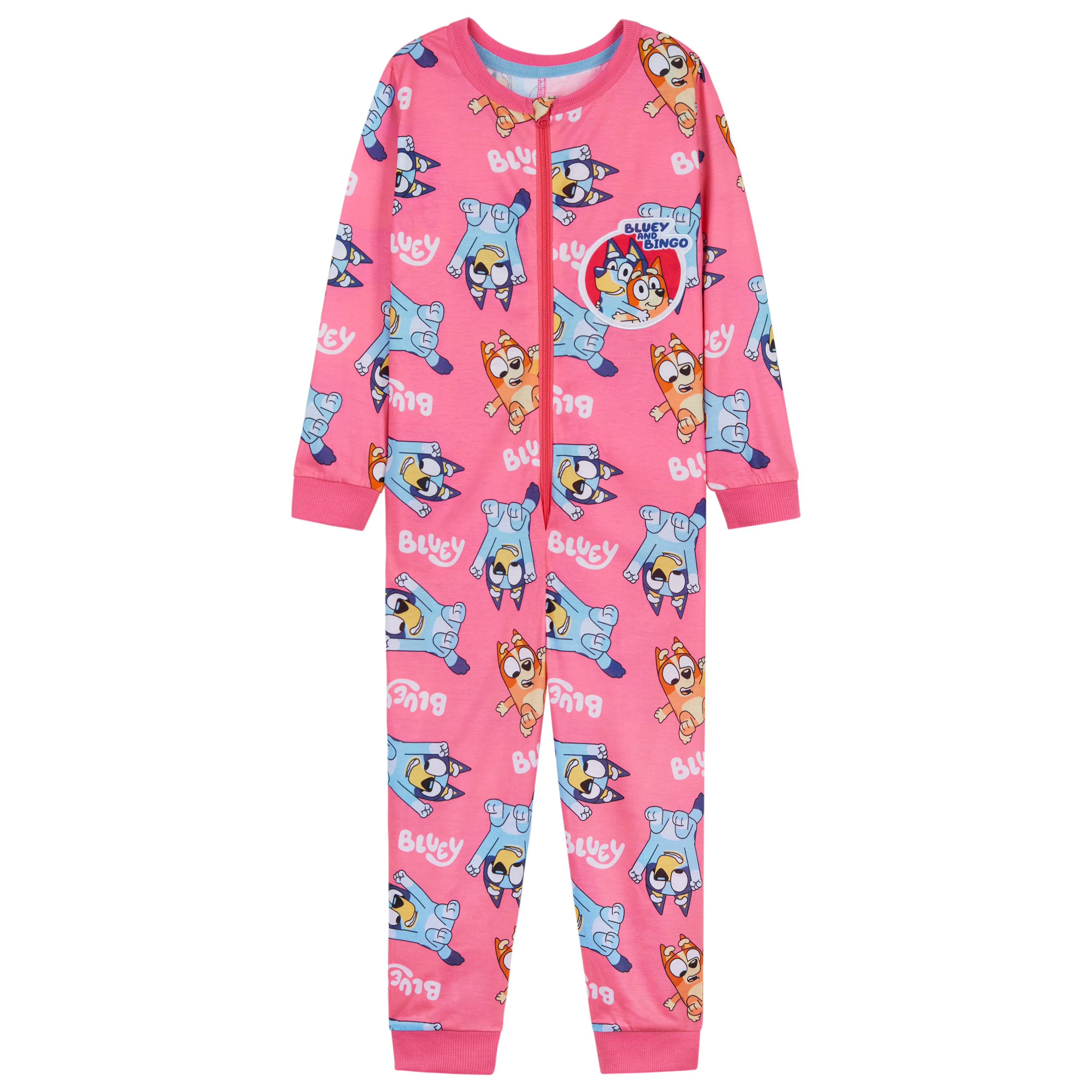 Bluey Girls Jersey Onesie with Cuffed Sleeves and Ankles, Cosy Loungewear - Gifts for Girls